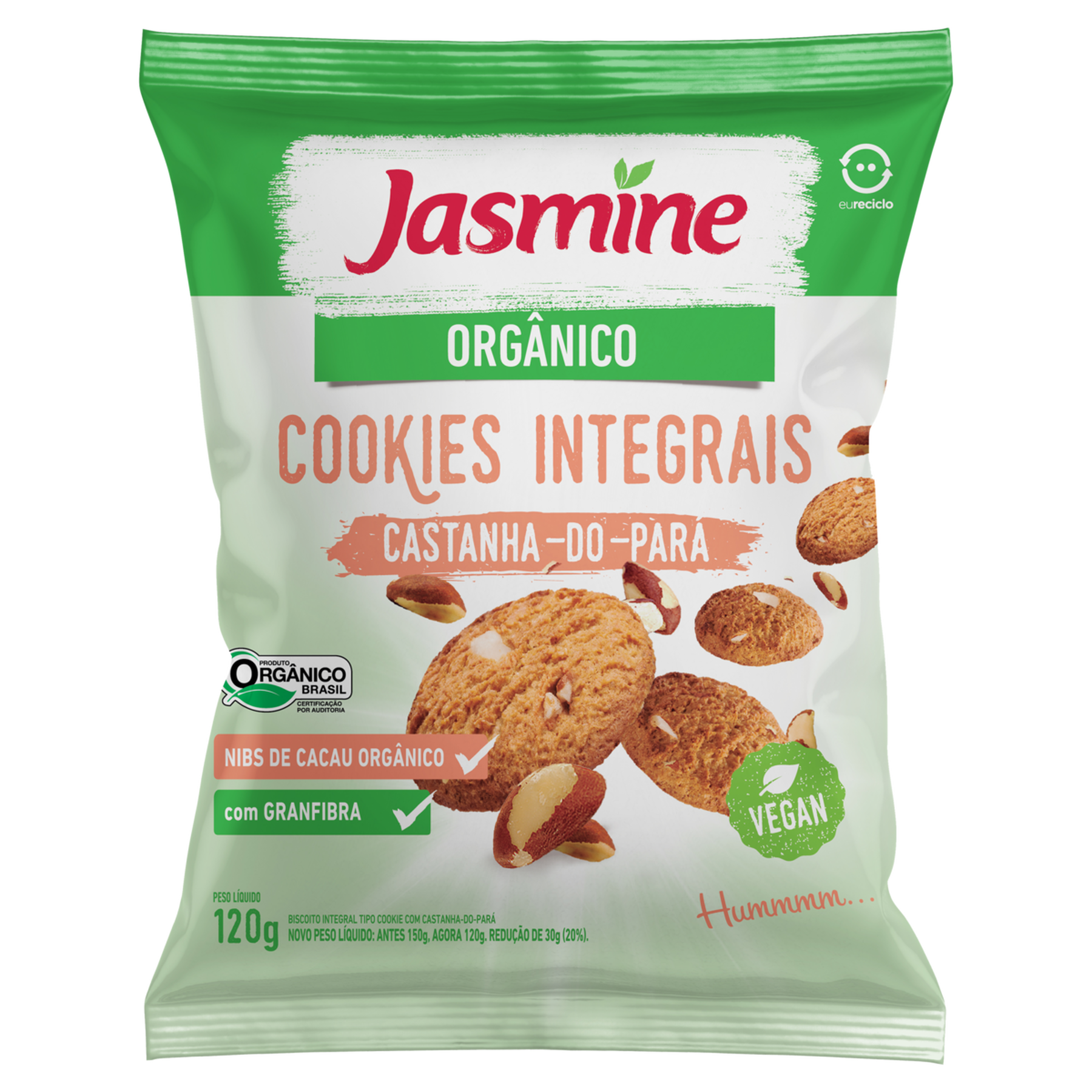Biscoito Cookie Integral Castanha do Par&aacute; Org&acirc;nico Jasmine Pacote 120g