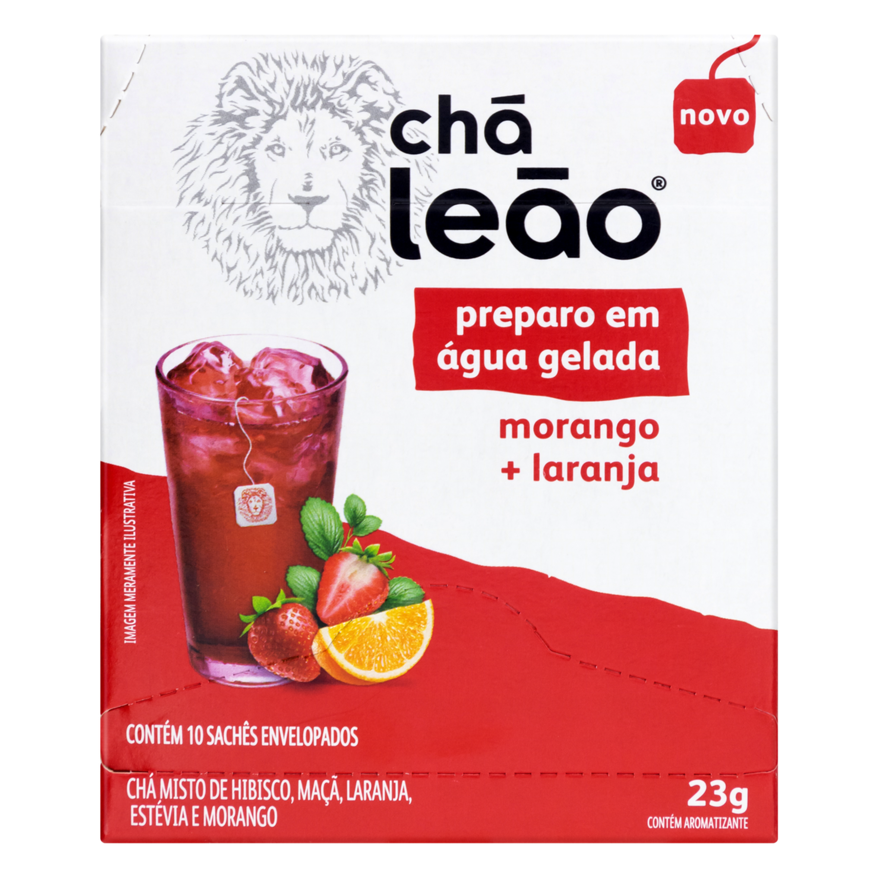 Ch&aacute; Morango + Laranja Ch&aacute; Le&atilde;o Caixa 23g C/10 Unidades