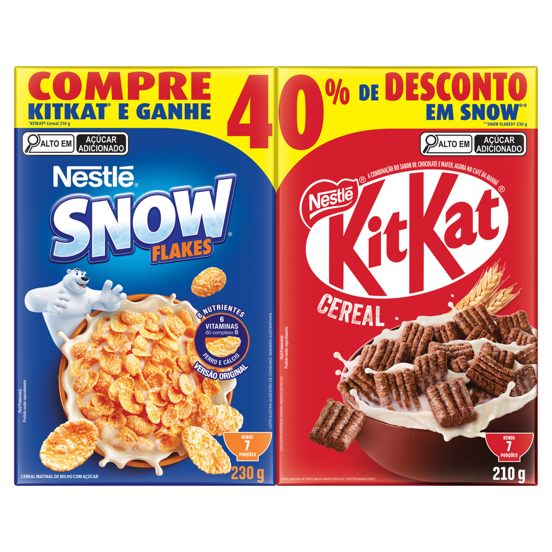 Cereal Matinal Kitkat 210g + Snow Flakes 230g Nestlé - Embalagem Grátis 40% de Desconto em Snow