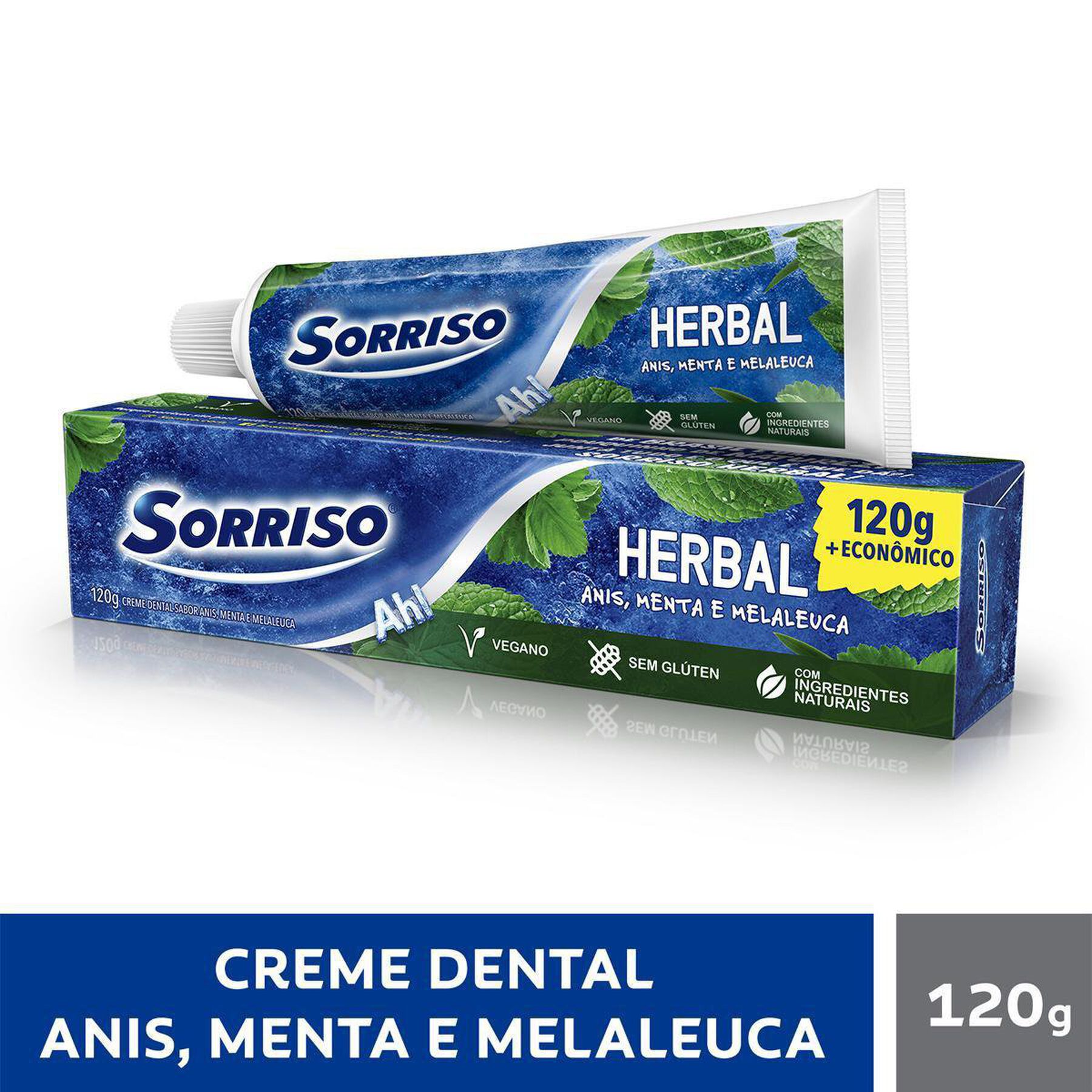 Creme Dental Anis, Menta e Melaleuca Herbal Sorriso Caixa 120g - Embalagem + Econômico