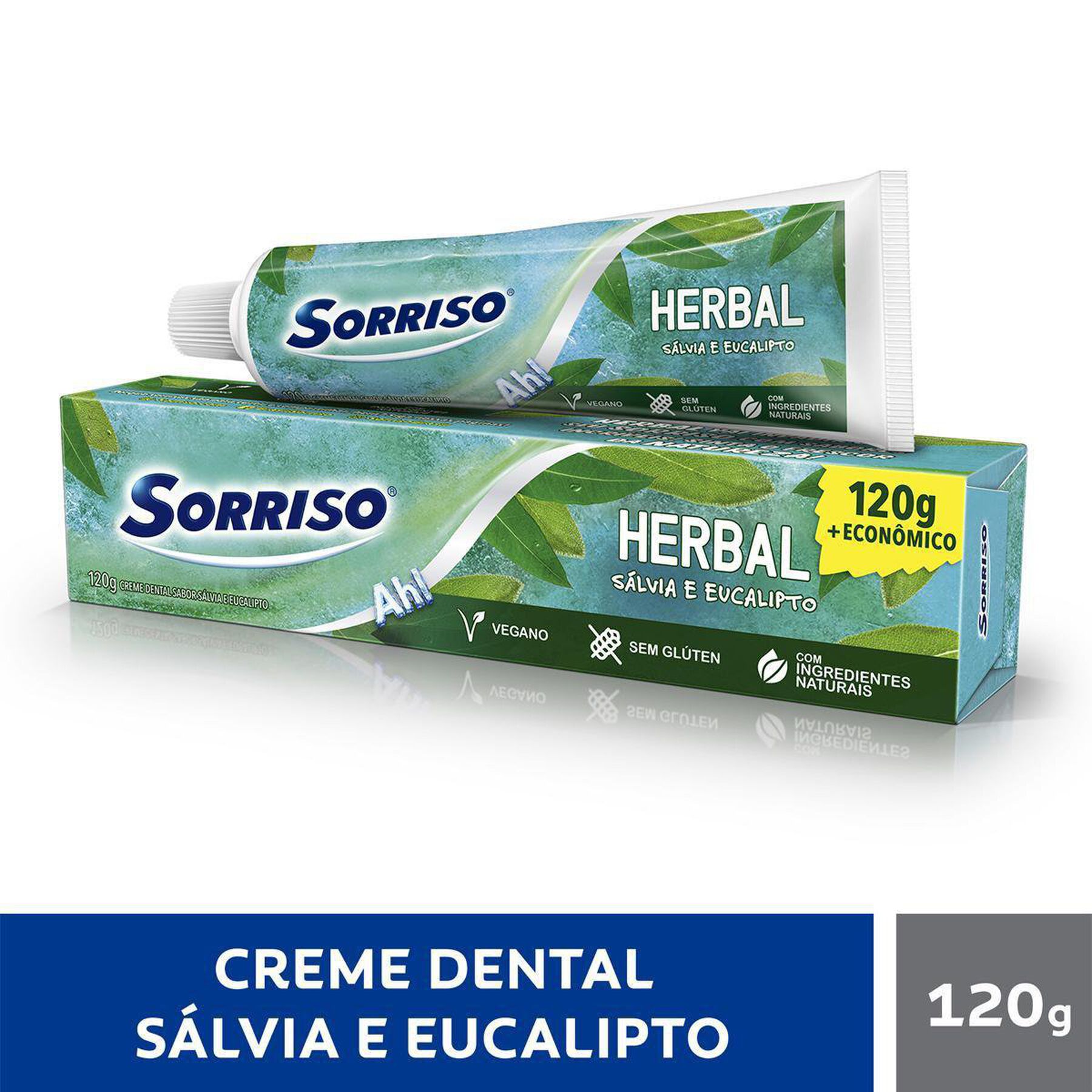 Creme Dental Sálvia e Eucalipto Herbal Sorriso Caixa 120g - Embalagem + Econômico