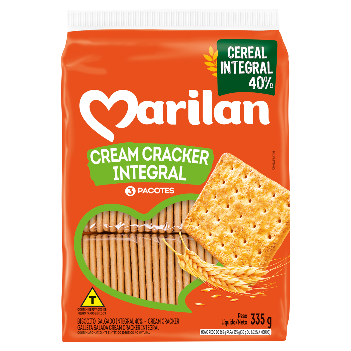 Biscoito Cream Cracker Integral Marilan Pacote 335g