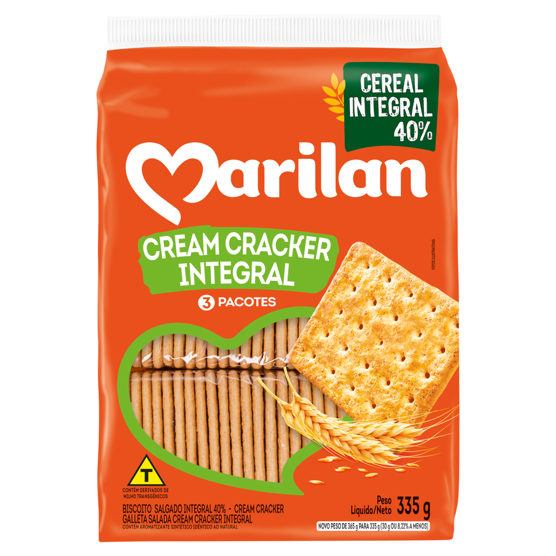Biscoito Cream Cracker Integral Marilan Pacote 335g