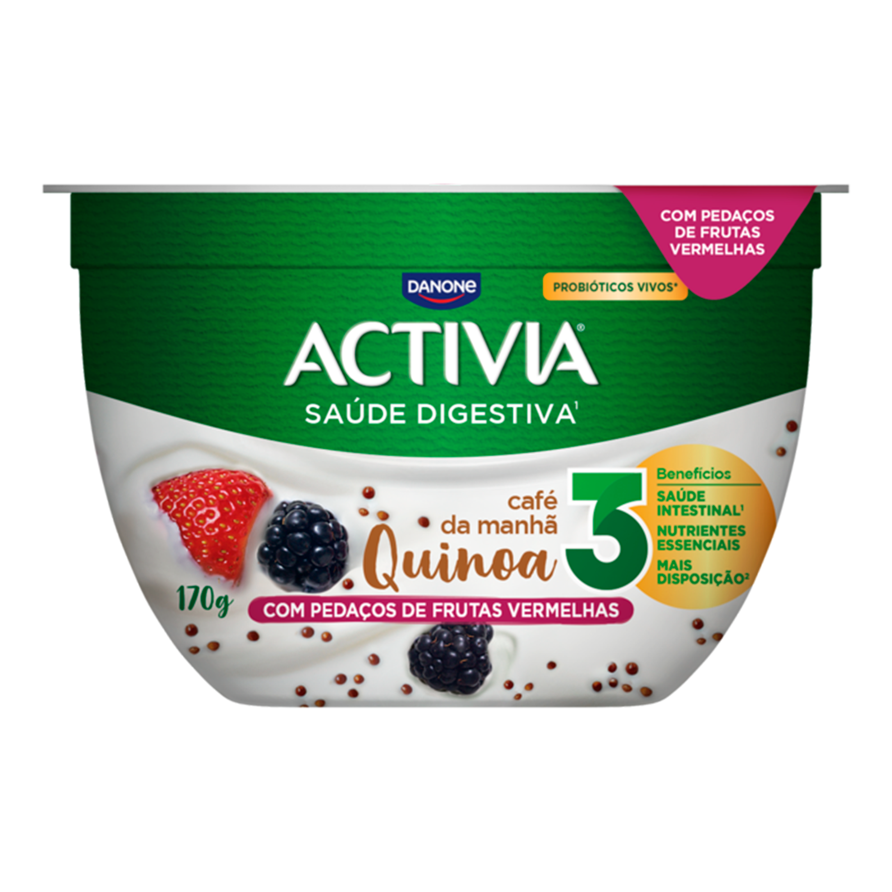 Leite Fermentado Integral Quinoa com Peda&ccedil;os de Frutas Vermelhas Caf&eacute; da Manh&atilde; Activia Pote 170g&nbsp;&nbsp;