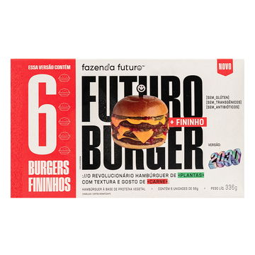 Hambúrguer Vegetal Burger Futuro Fininho Fazenda Futuro Caixa 336g C/6 Unidades