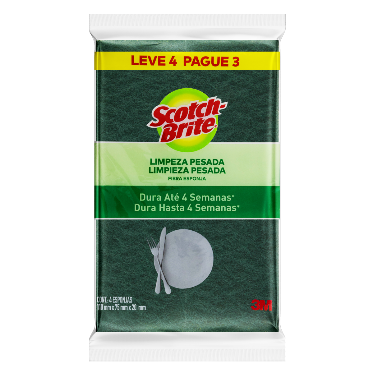 Esponja Limpeza Pesada Scotch-Brite Leve 4 Pague 3 Unidades