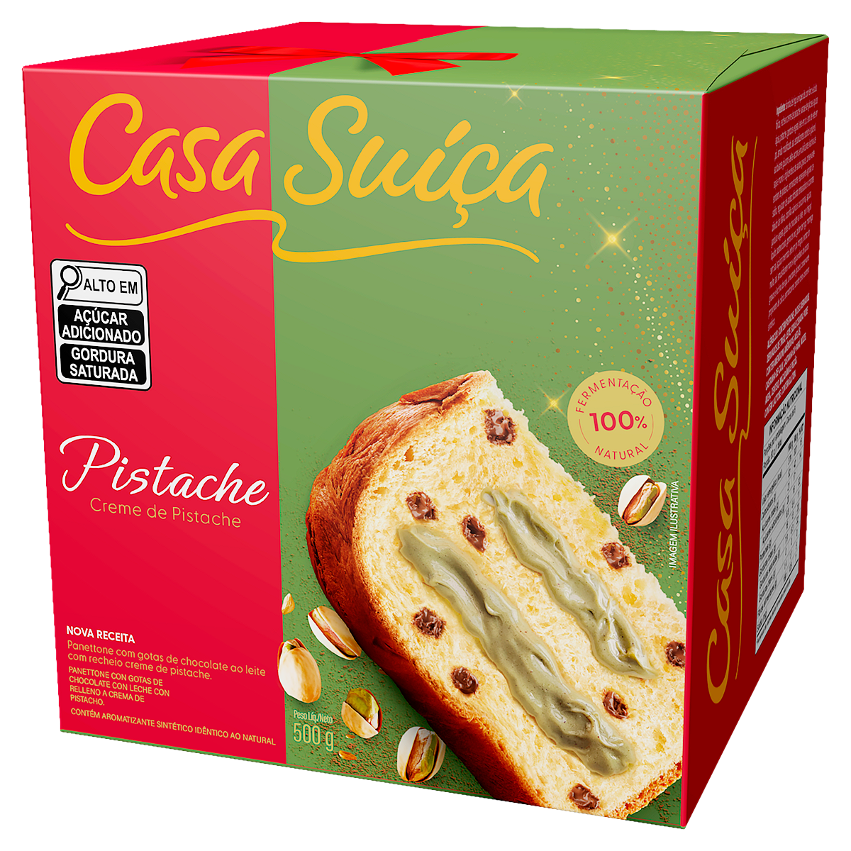 Panettone Creme de Pistache com Gotas de Chocolate Casa Sui&ccedil;a Caixa 500g