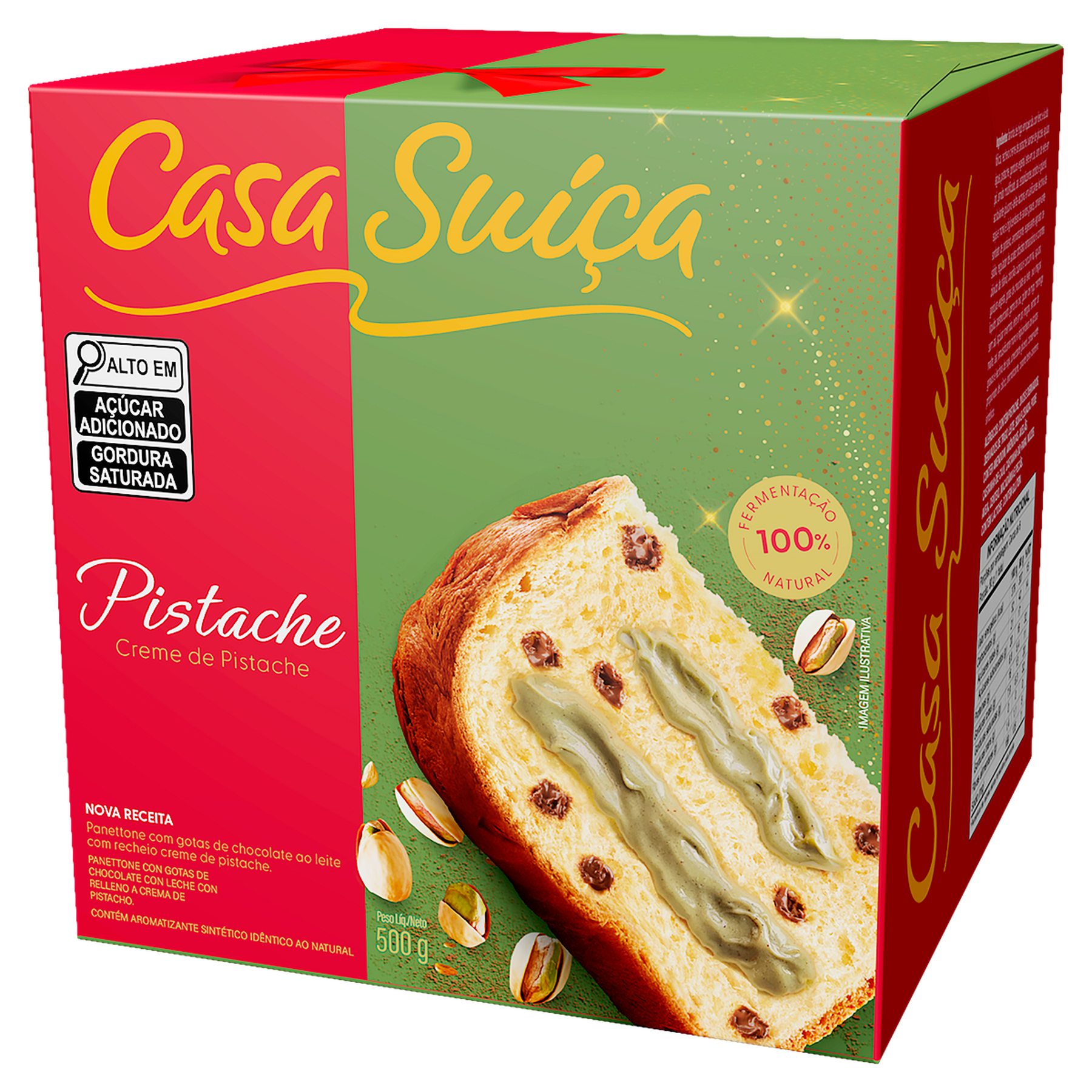 Panettone Creme de Pistache com Gotas de Chocolate Casa Suiça Caixa 500g