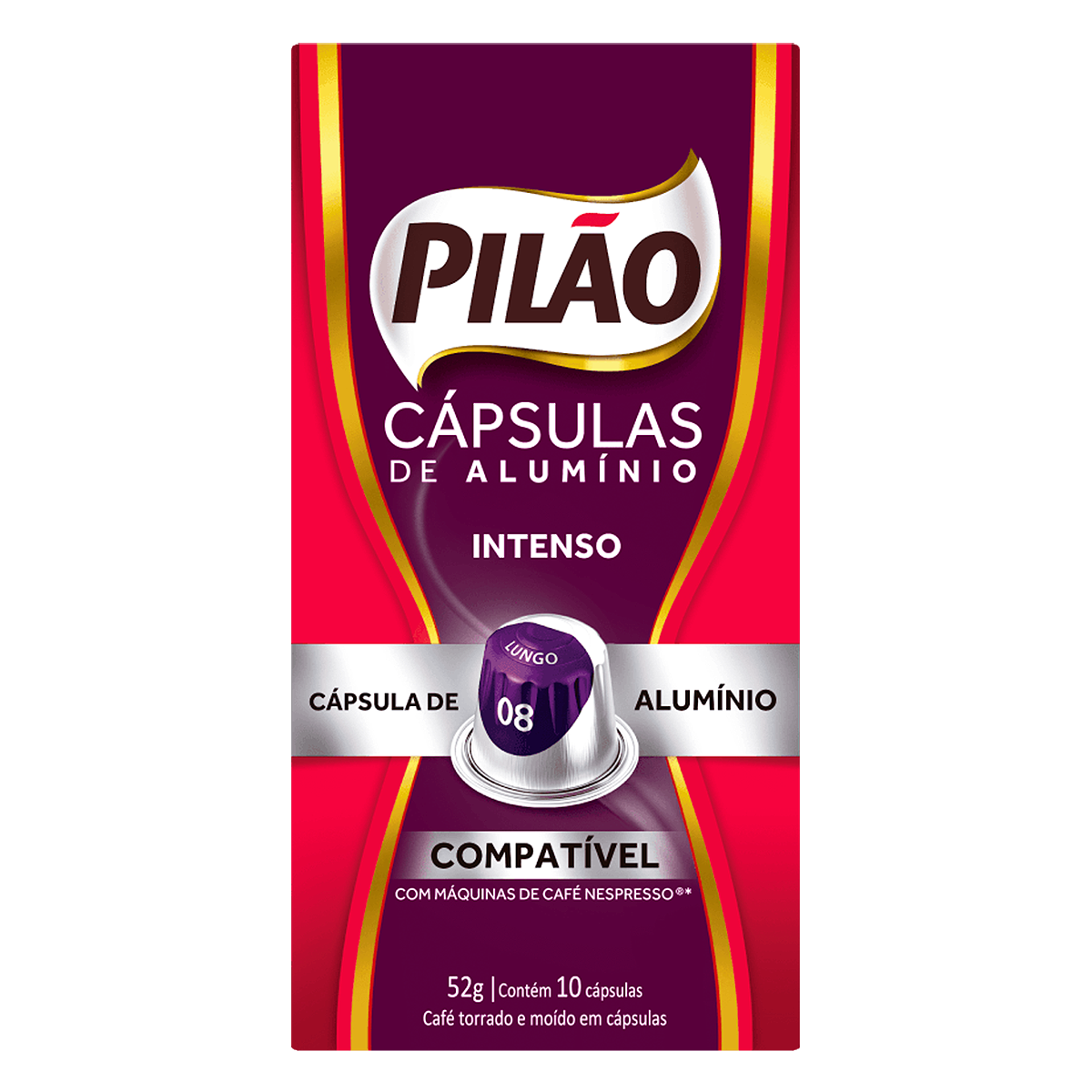 Caf&eacute; em C&aacute;psula Torrado e Mo&iacute;do Lungo 08 Intenso Pil&atilde;o Caixa 52g C/10 Unidades