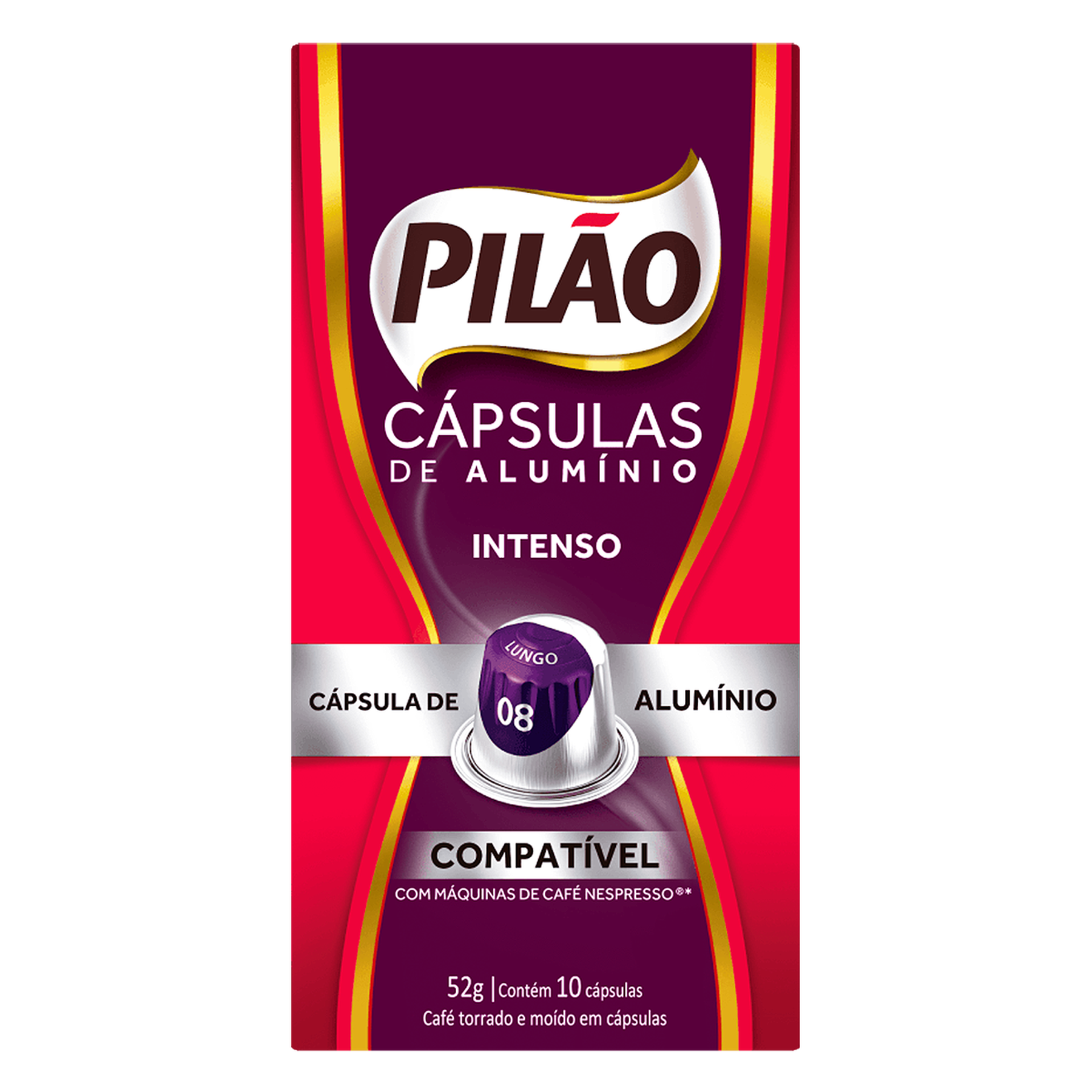 Caf&eacute; em C&aacute;psula Torrado e Mo&iacute;do Lungo 08 Intenso Pil&atilde;o Caixa 52g C/10 Unidades