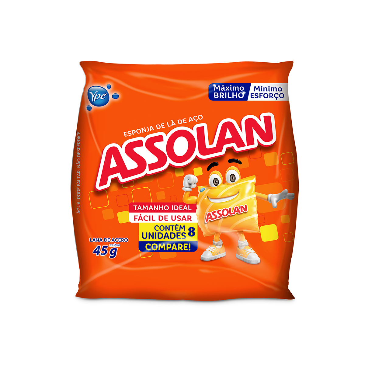 Esponja de L&atilde; de A&ccedil;o Assolan 45g C/8 Unidades