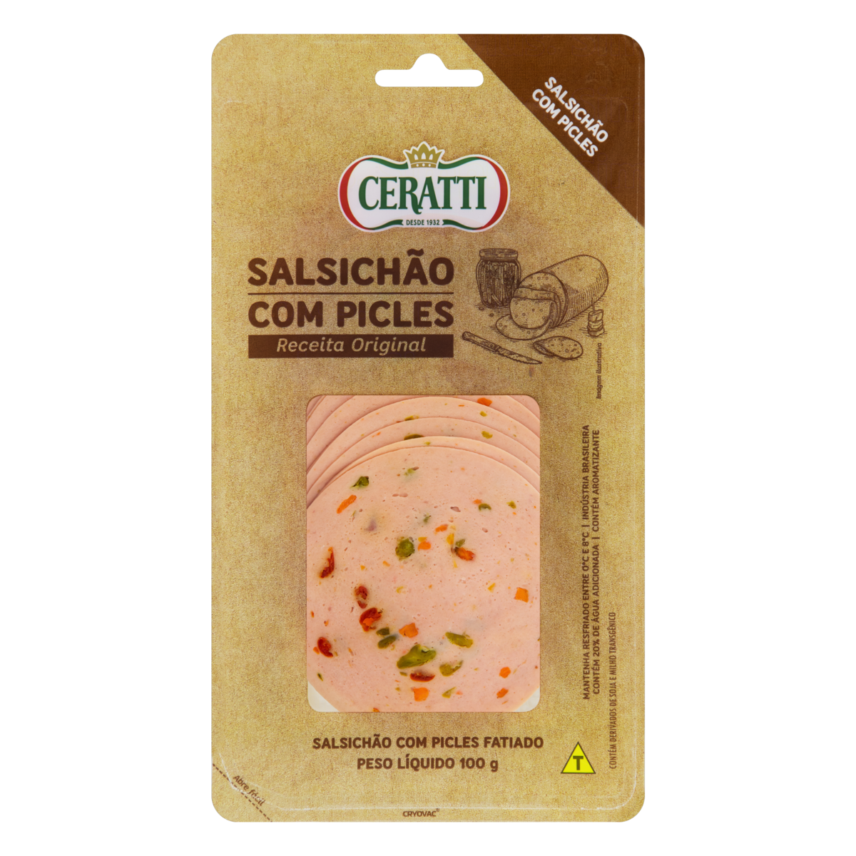 Salsich&atilde;o com Picles Fatiado Ceratti 100g