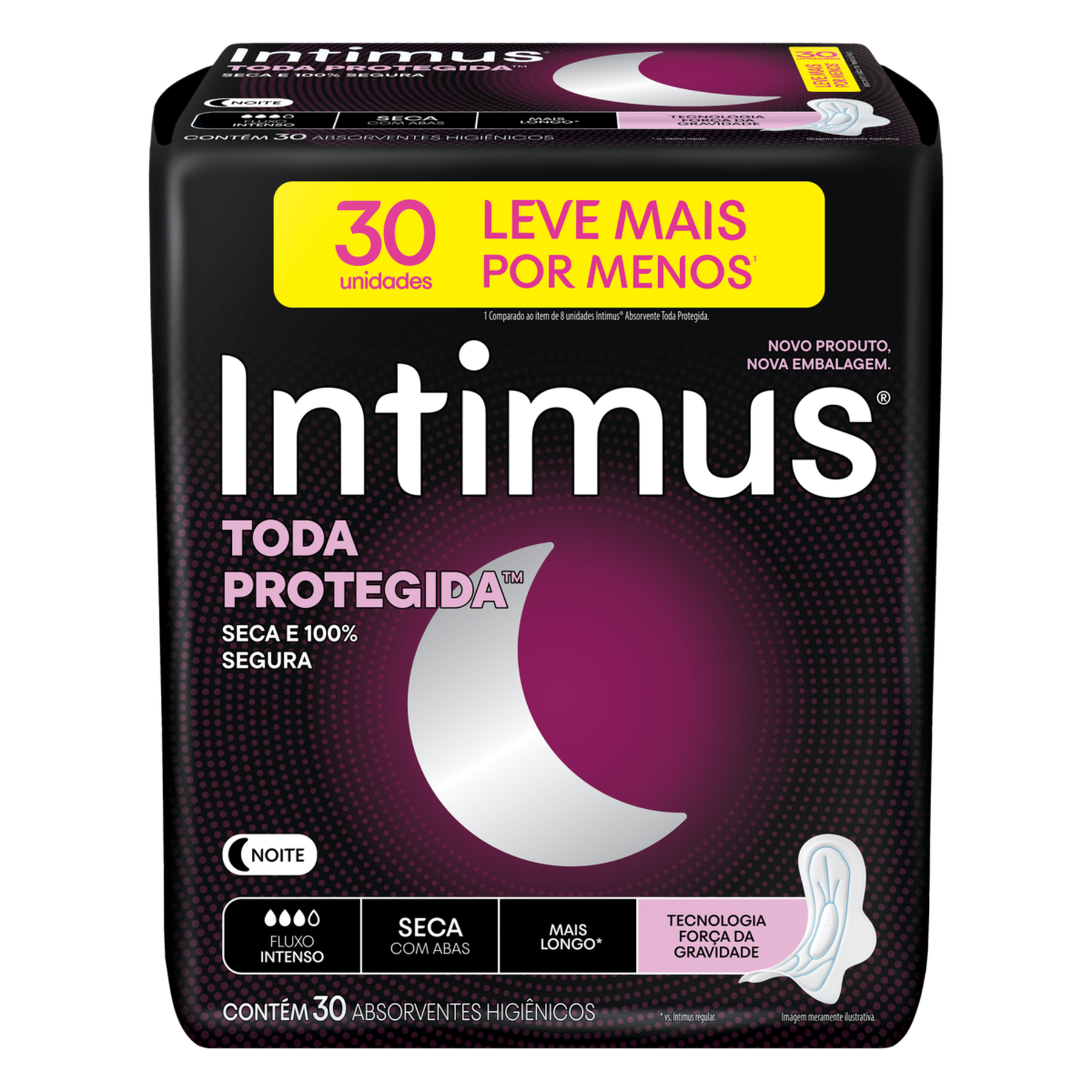 Absorvente com Abas Noite Seca Intimus Toda Protegida Mais Longo Pacote C/30 Unidades - Embalagem Leve Mais Pague Menos