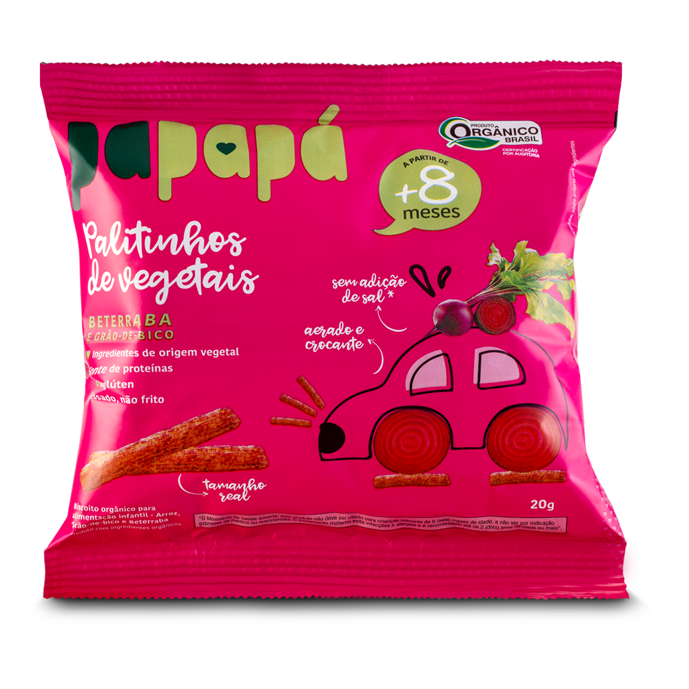 Palitinho de Vegetais Org&acirc;nico Beterraba e Gr&atilde;o-de-Bico sem Gl&uacute;ten Papap&aacute; Pacote 20g