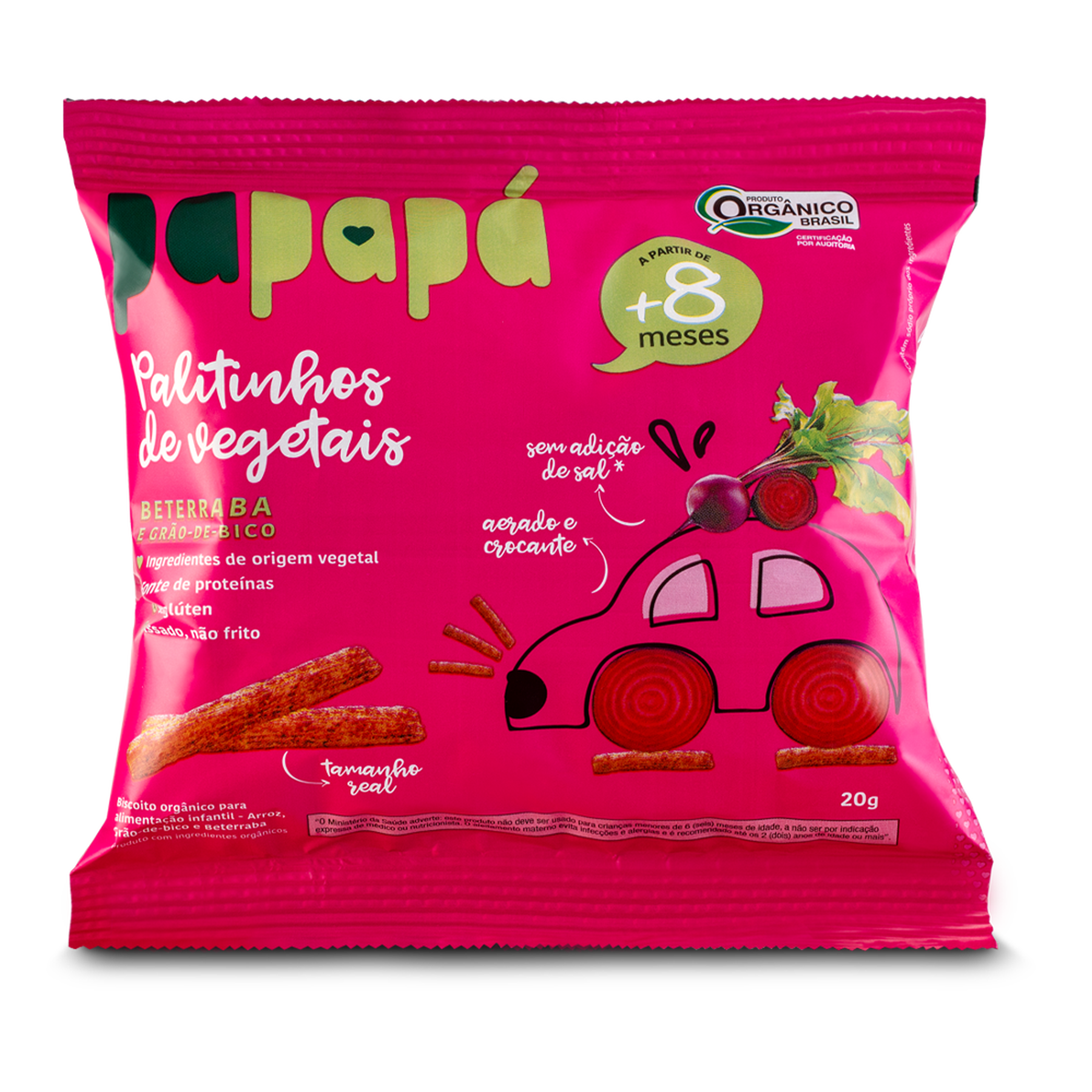 Palitinho de Vegetais Orgânico Beterraba e Grão-de-Bico sem Glúten Papapá Pacote 20g