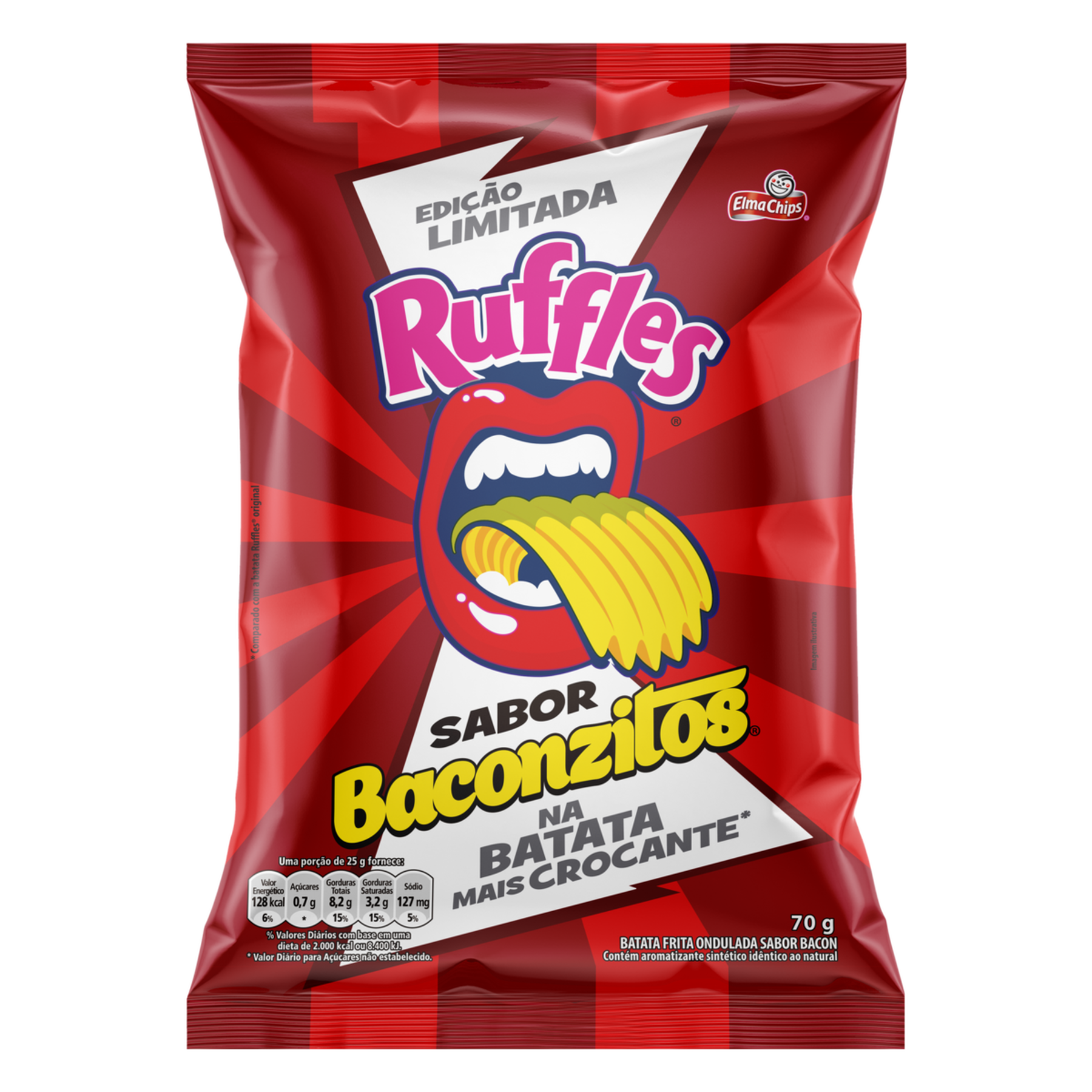 Batata Frita Ondulada Baconzitos Ruffles Elma Chips Pacote 70g