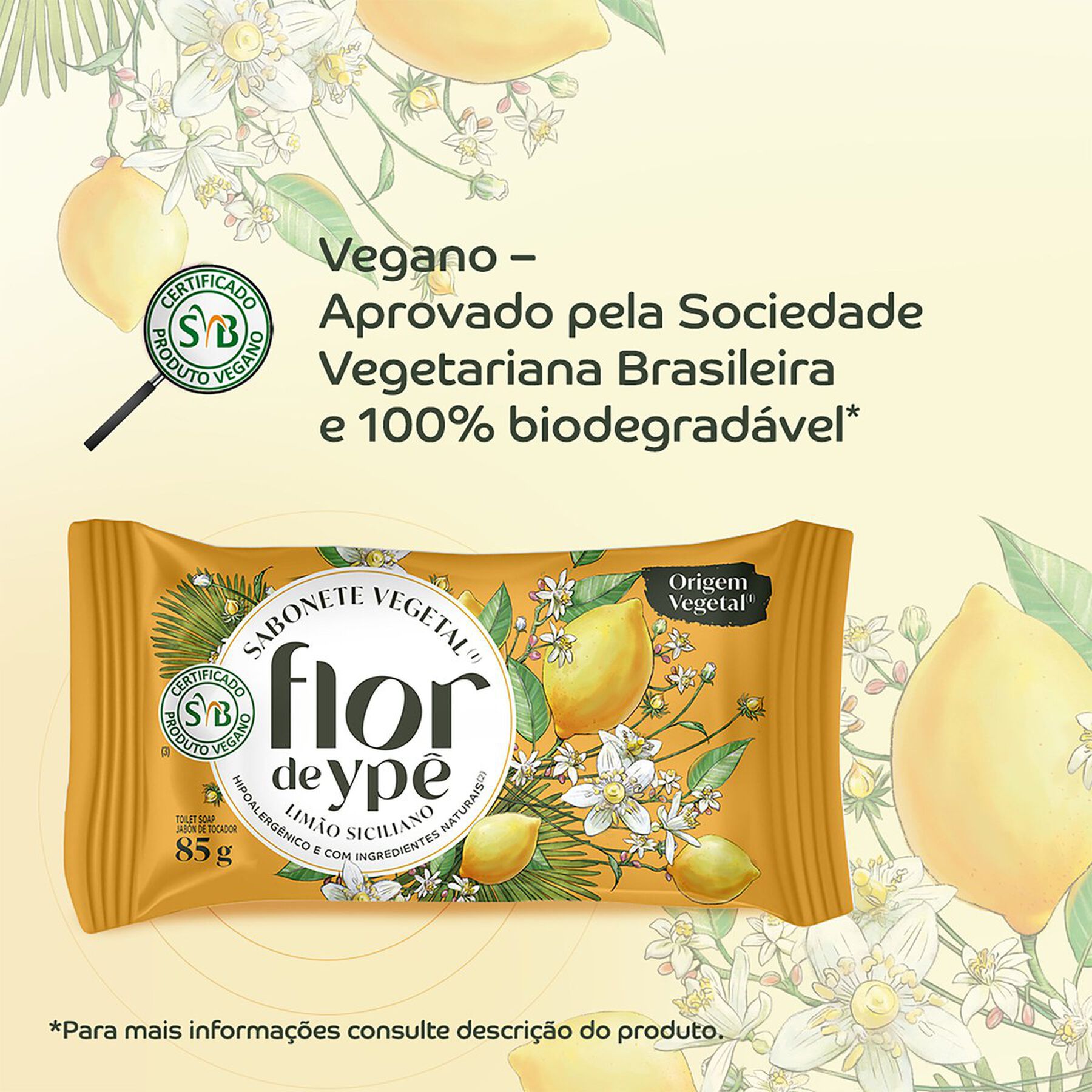 Sabonete em Barra Vegetal Limão Siciliano Flor de Ypê Flow Pack 85g