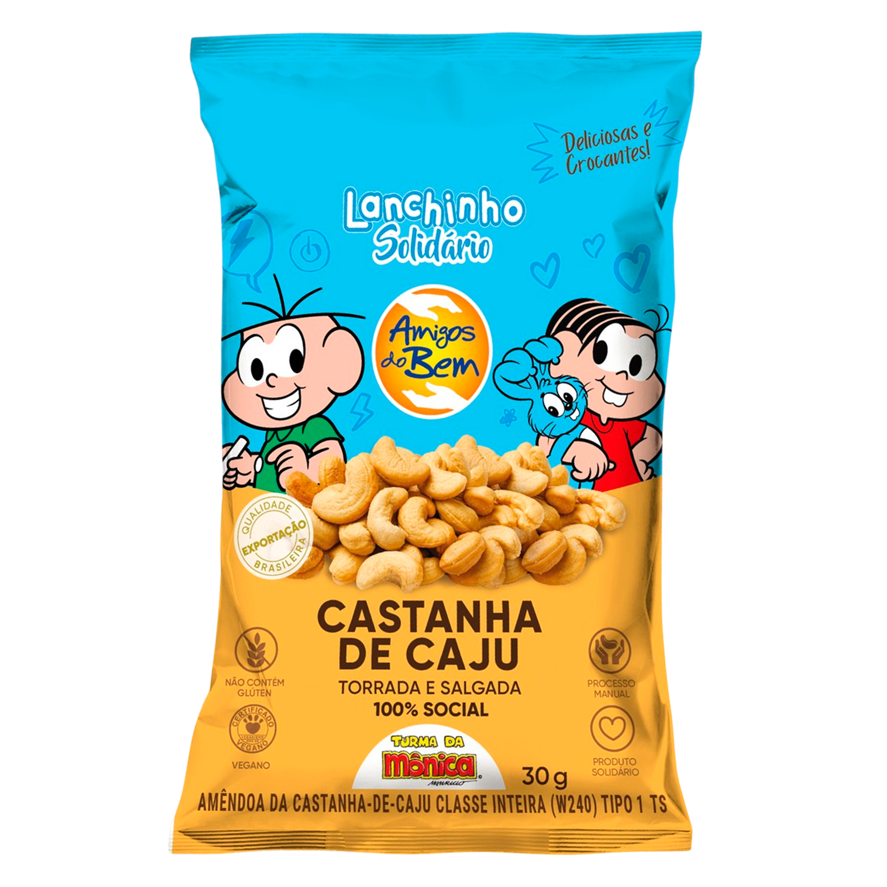 Castanha de Caju Torrada e Salgada Lanchinho Solid&aacute;rio Amigos do Bem Pacote 30g - Embalagem Turma da M&ocirc;nica