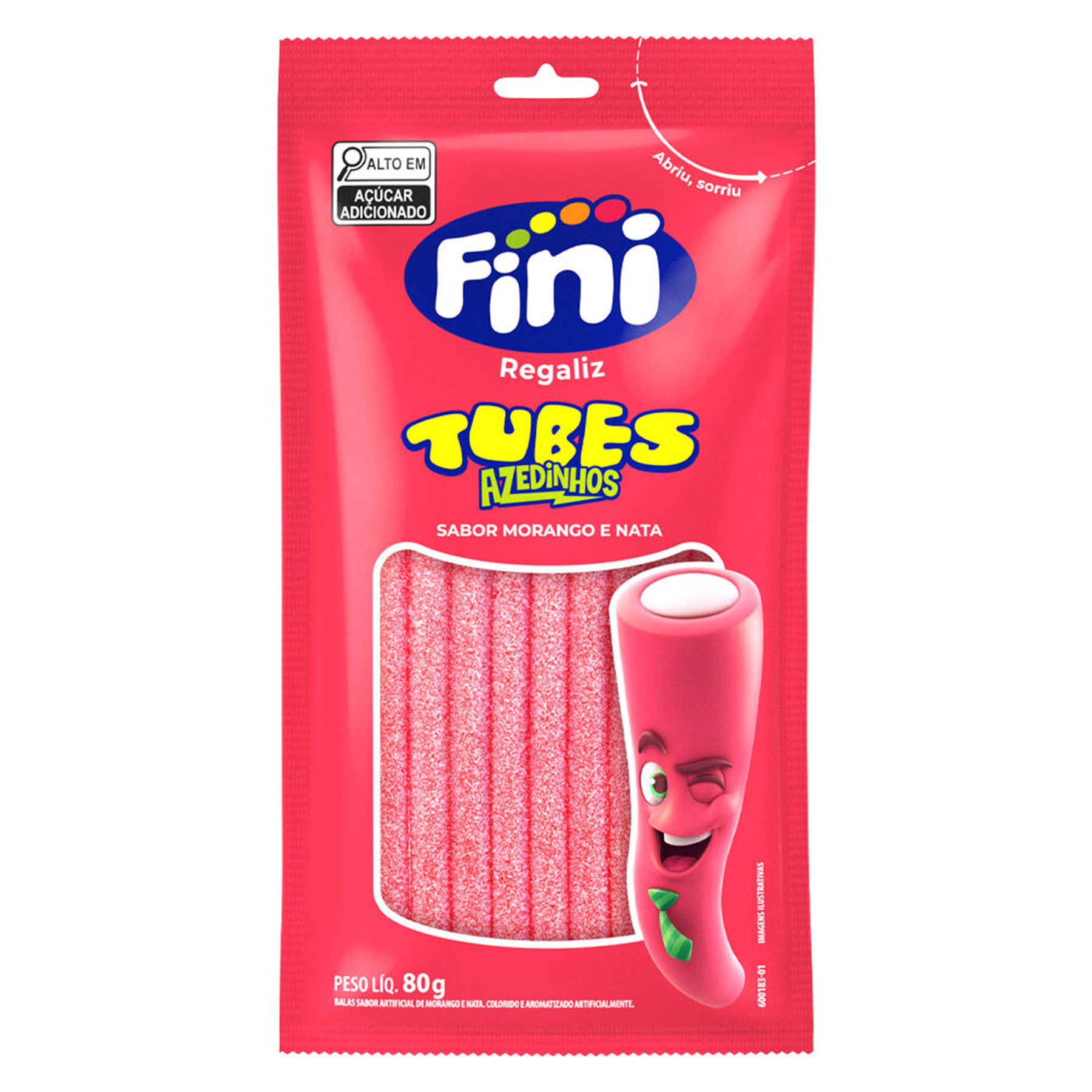 Bala Regaliz Fini Tubes Azedinhos Morango Pacote 80g&nbsp;