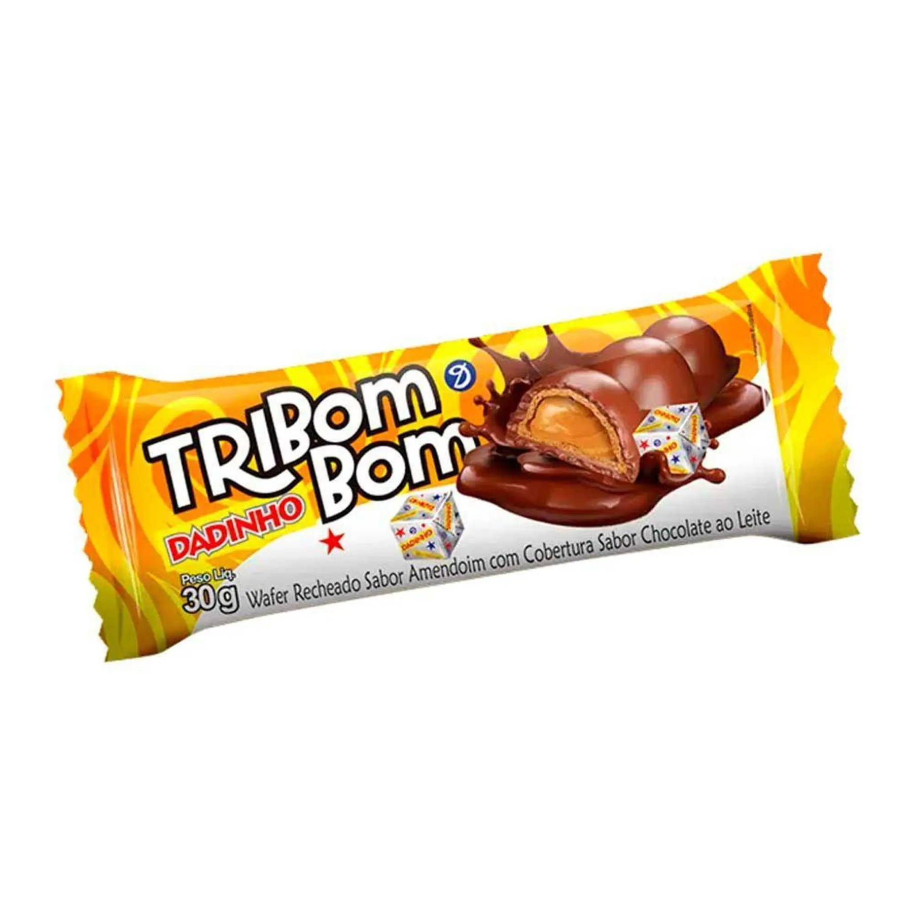 Wafer Recheio Avel&atilde; Cobertura Chocolate ao Leite Tribombom Dadinho Pacote 30g