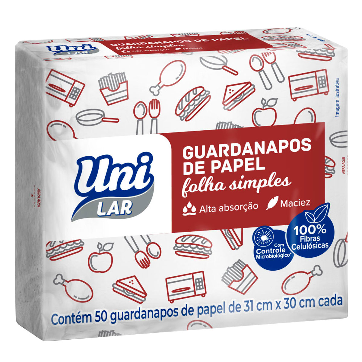 Guardanapos de Papel Folha Simples 31cm x 30cm Uni Lar C/50 Unidades
