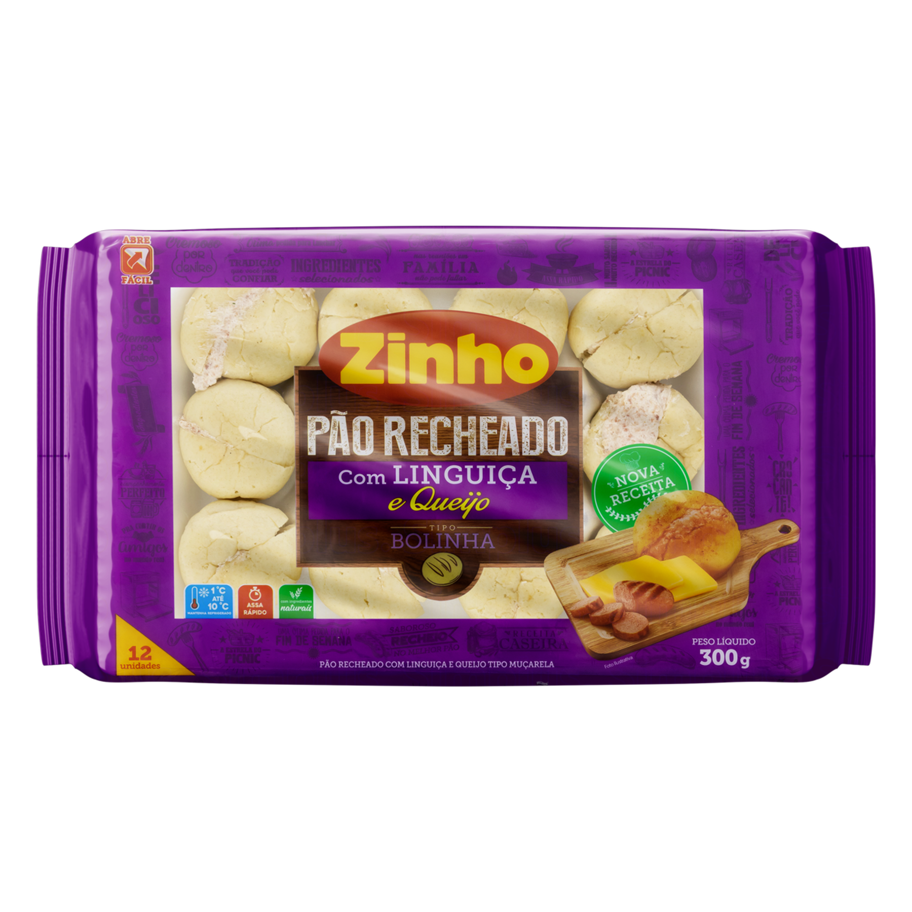 Pão Bolinha Recheado com Linguiça e Queijo Zinho Pacote 300g