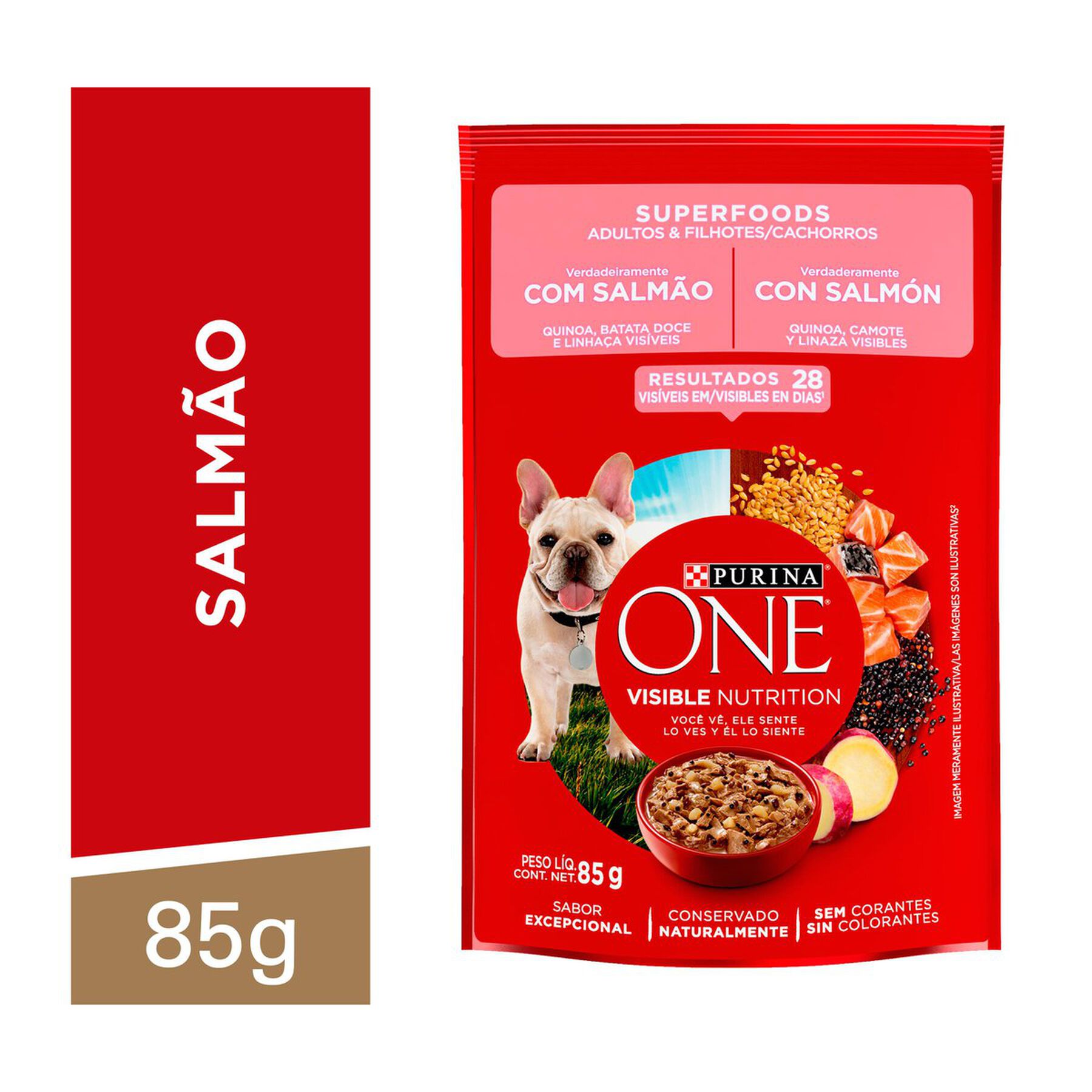 Alimento para C&atilde;es Adultos e Filhotes Salm&atilde;o Purina One Superfoods Sach&ecirc; 85g