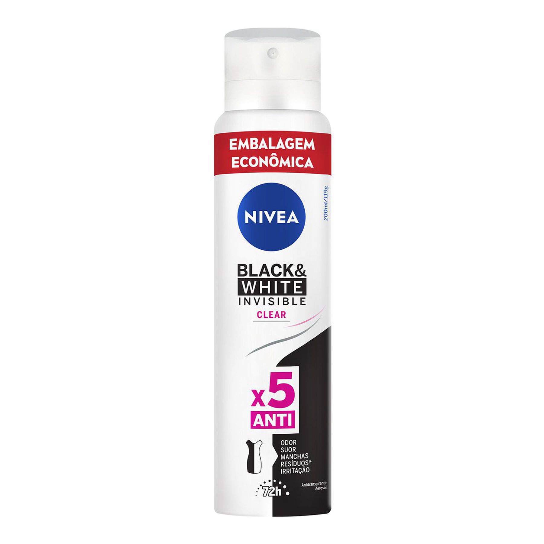 Antitranspirante Aerossol Black e White Invisible Clear Nivea 200ml - Embalagem Econômica