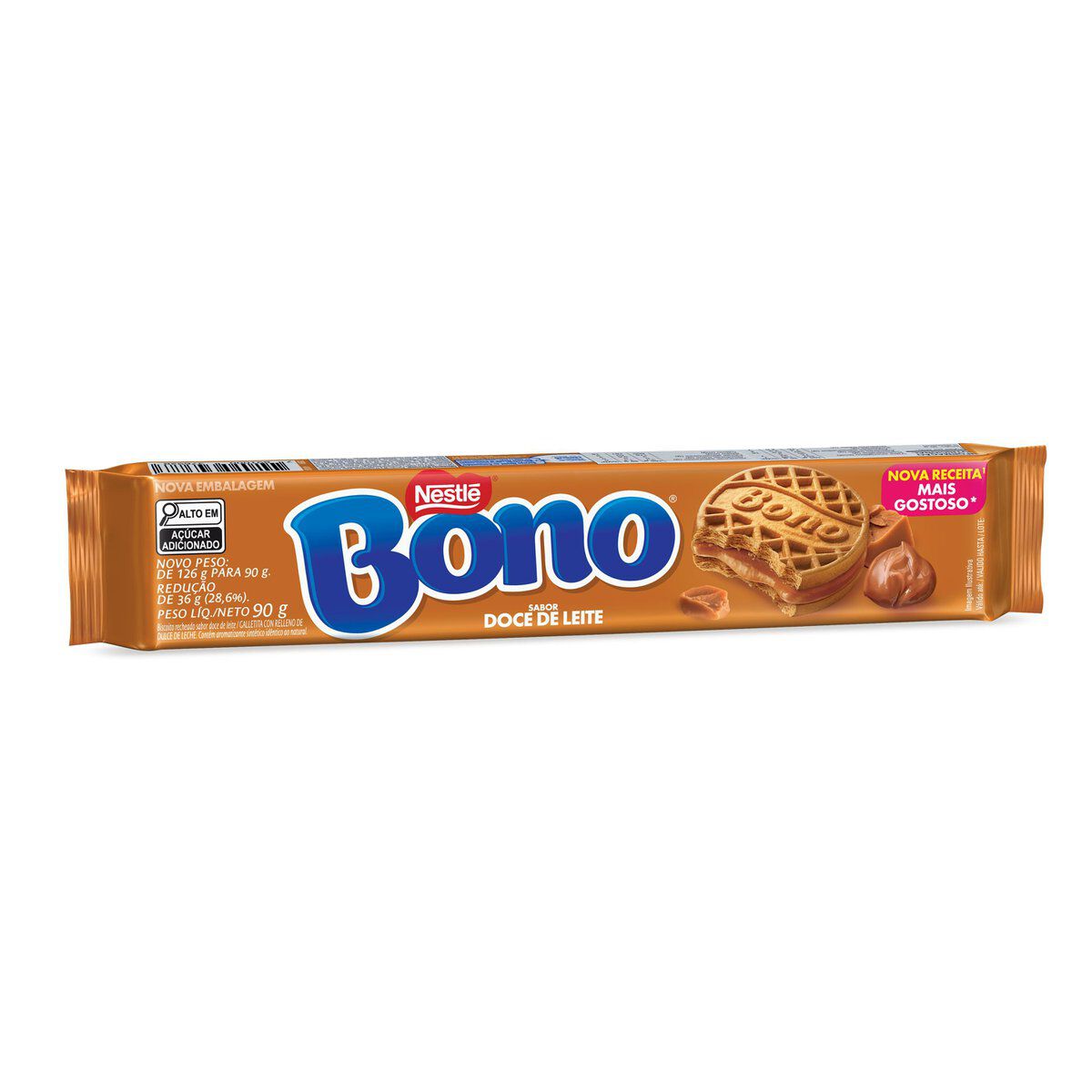 Biscoito Recheio Doce de Leite Bono Nestl&eacute; Pacote 90g