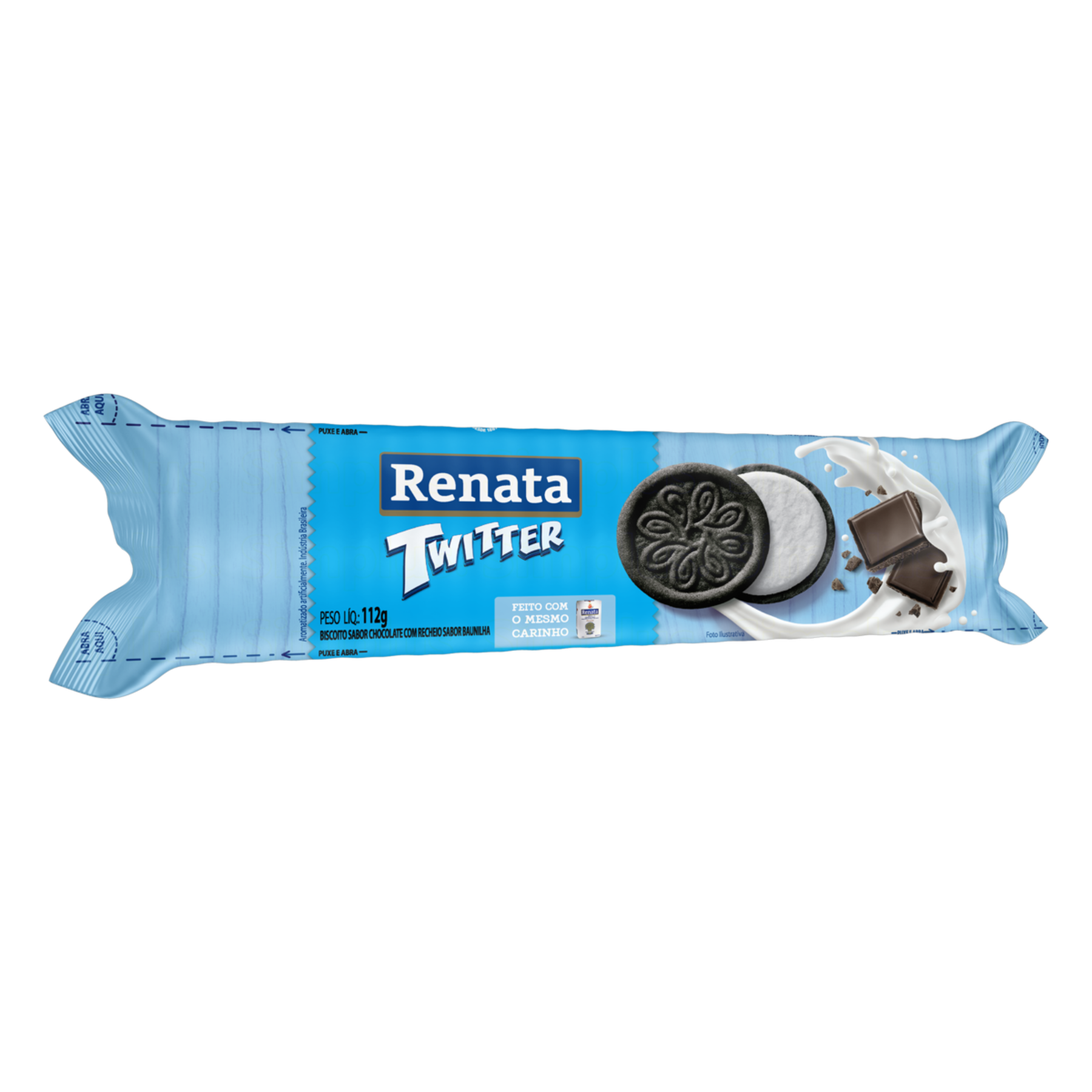 Biscoito Chocolate Recheio Baunilha Renata Twitter Pacote 112g&nbsp;