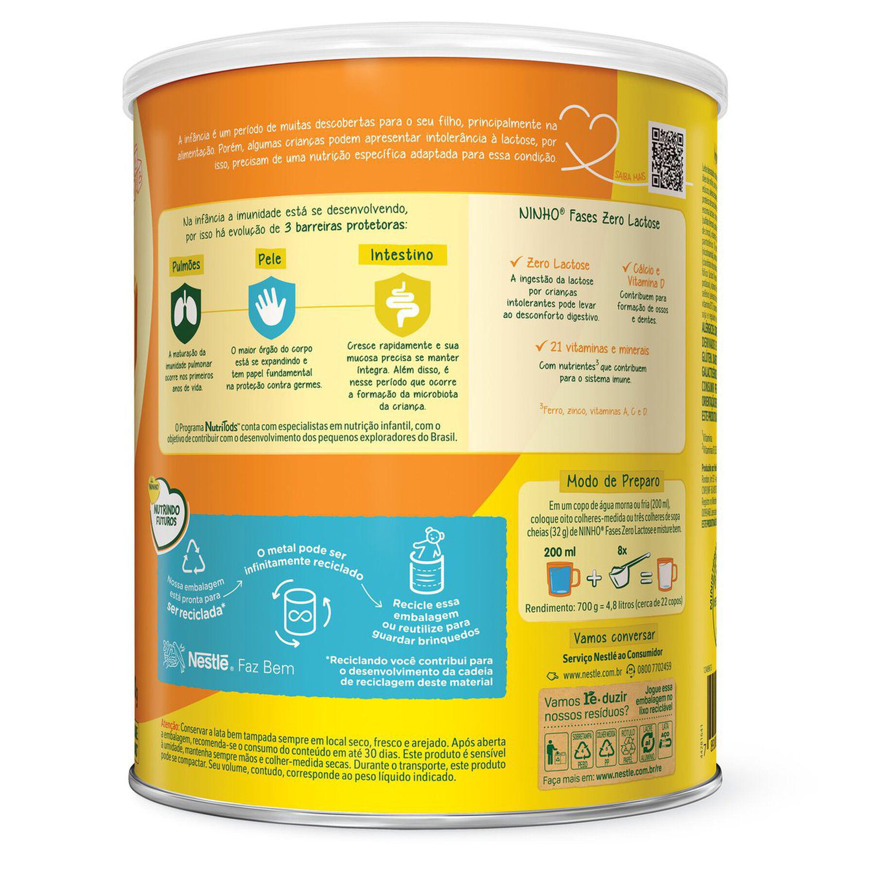 Composto L&aacute;cteo Zero Lactose Ninho Fases Nestl&eacute; Lata 700g