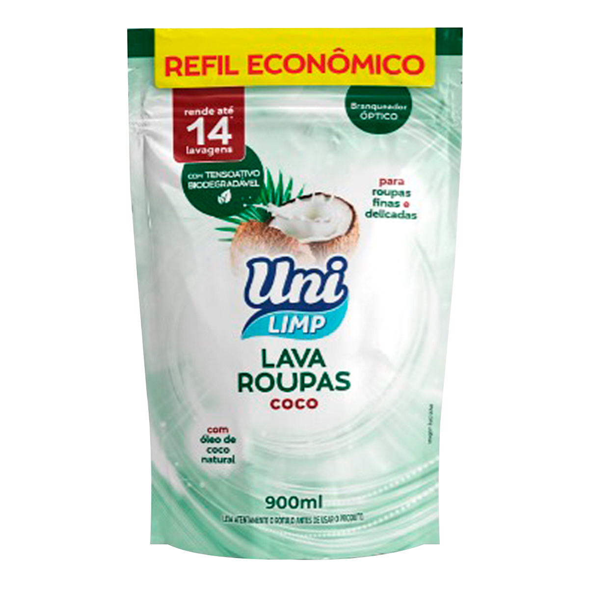 Sab&atilde;o Lava Roupas L&iacute;quido Coco Uni Limp Sach&ecirc; 900ml - Embalagem Refil Econ&ocirc;mico