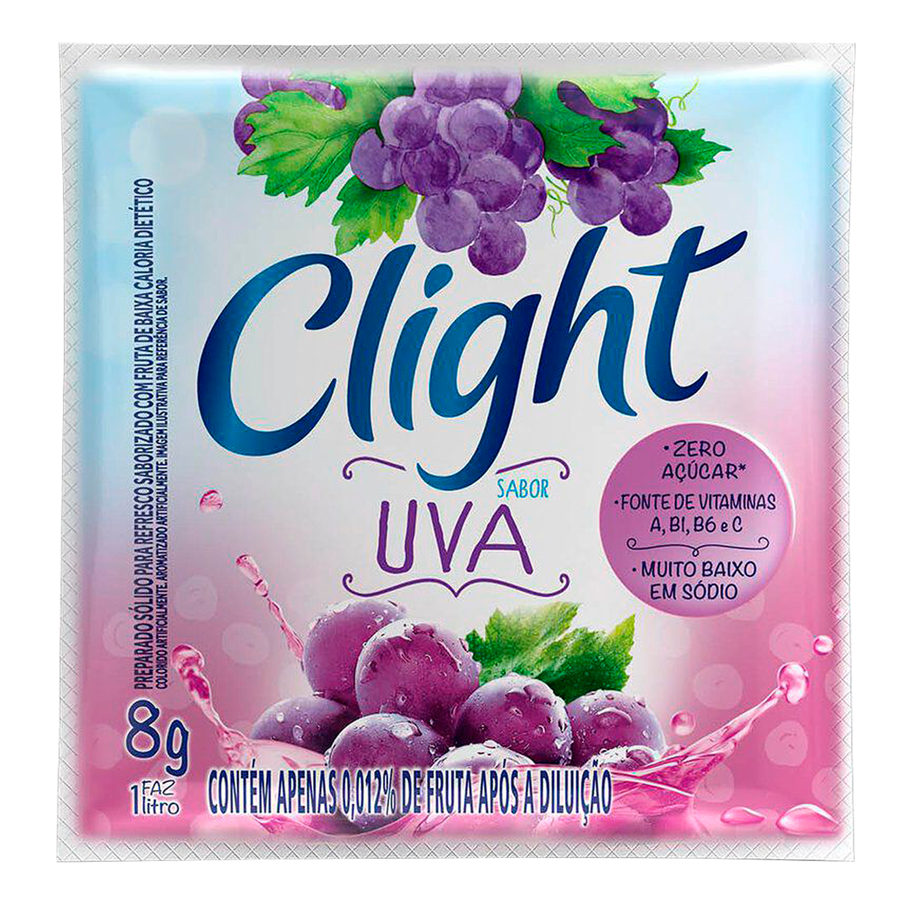 Refresco em P&oacute; Uva Zero A&ccedil;&uacute;car Clight Pacote 8g&nbsp;