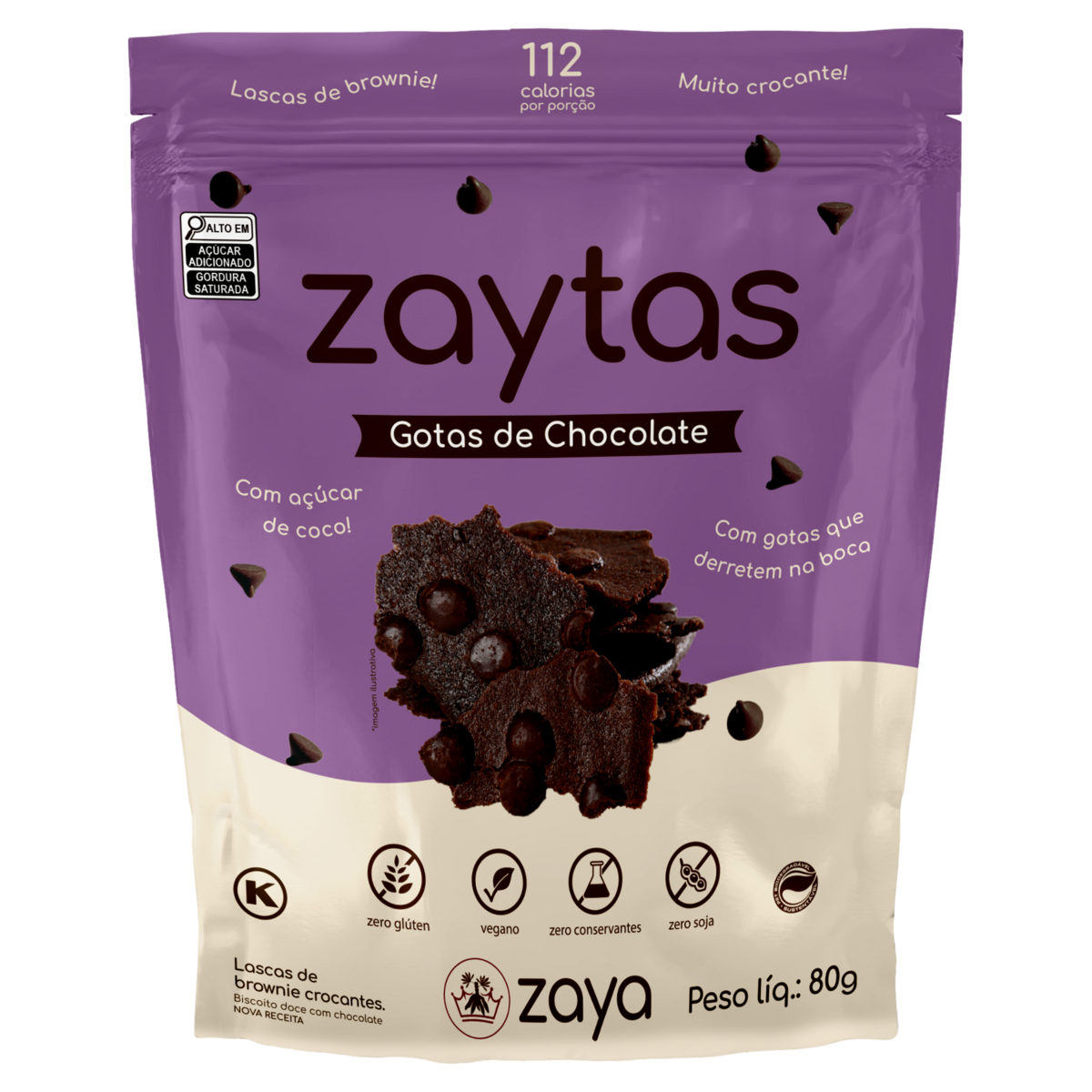 Lascas de Brownie Crocante com Gotas de Chocolate Zaytas Pouch 80g