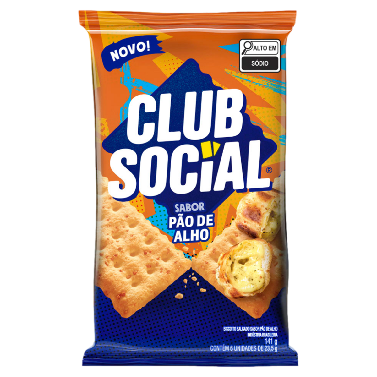 Pack Biscoito P&atilde;o de Alho Club Social Pacote 141g C/6 Unidades