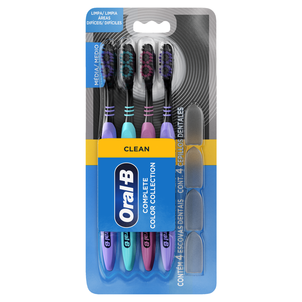 Escova Dental M&eacute;dia Complete Color Collection Clean Oral-B C/4 Unidades