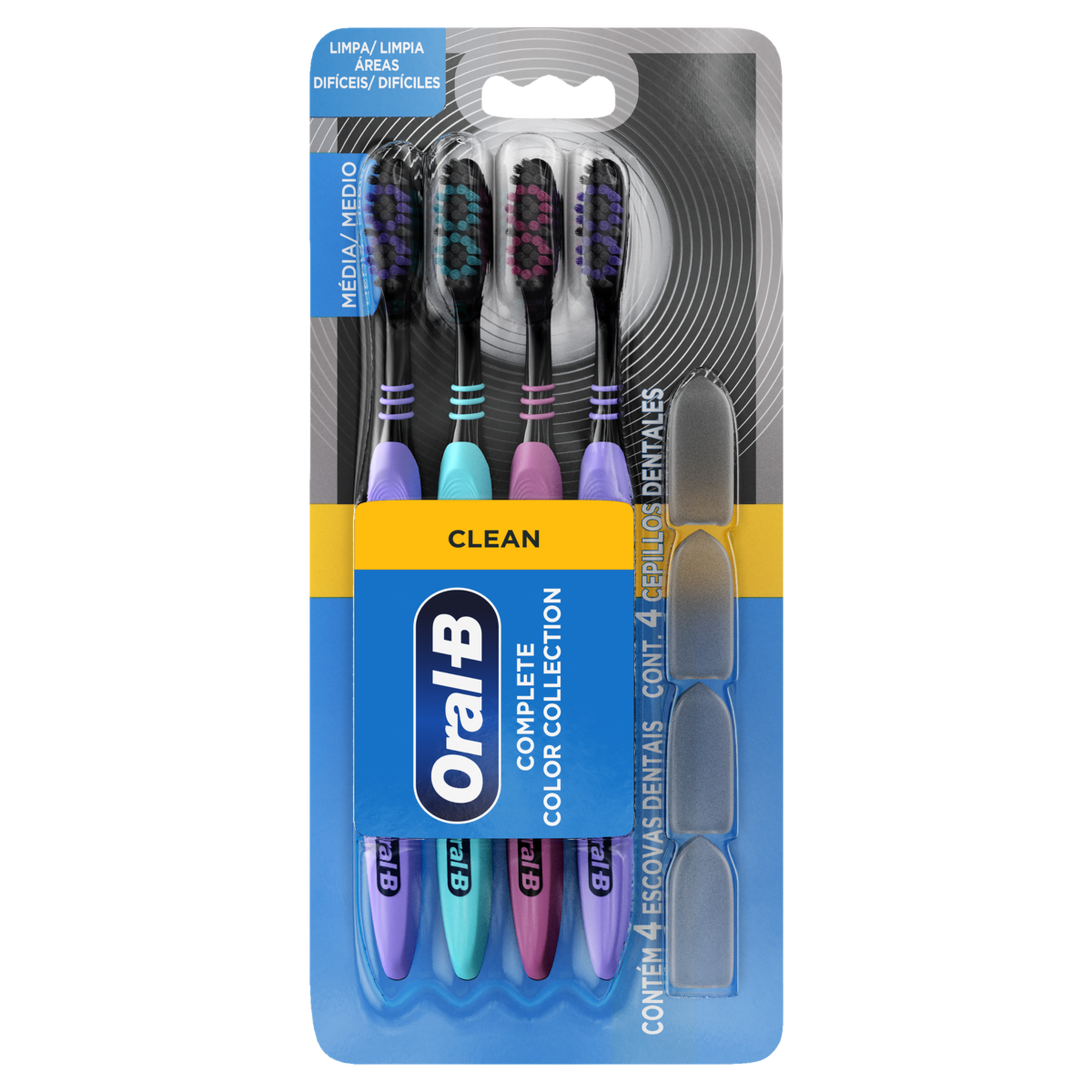 Escova Dental M&eacute;dia Complete Color Collection Clean Oral-B C/4 Unidades