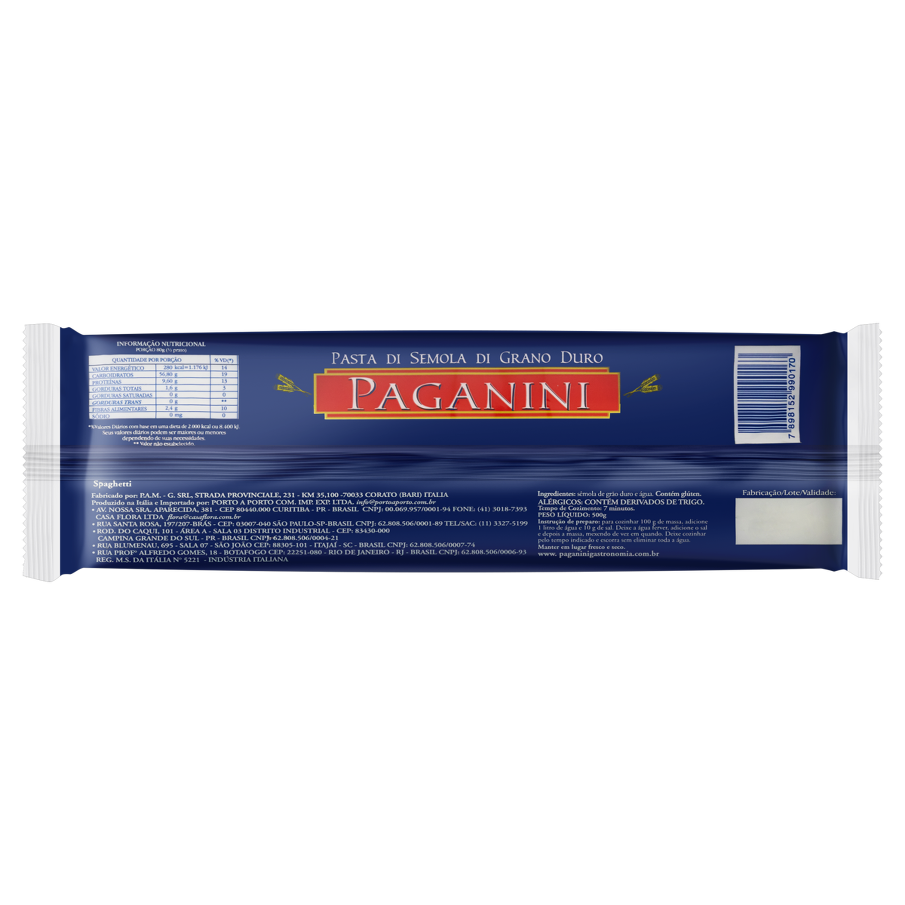 Macarr&atilde;o de S&ecirc;mola Grano Duro Espaguete Paganini Pacote 500g