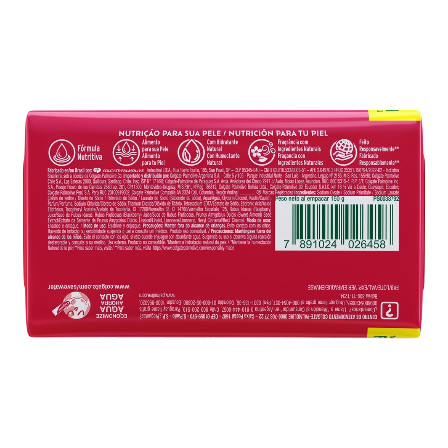 Sabonete Barra Framboesa e Amora Palmolive Naturals Toque Nutritivo Envolt&oacute;rio 150g Tamanho Familiar