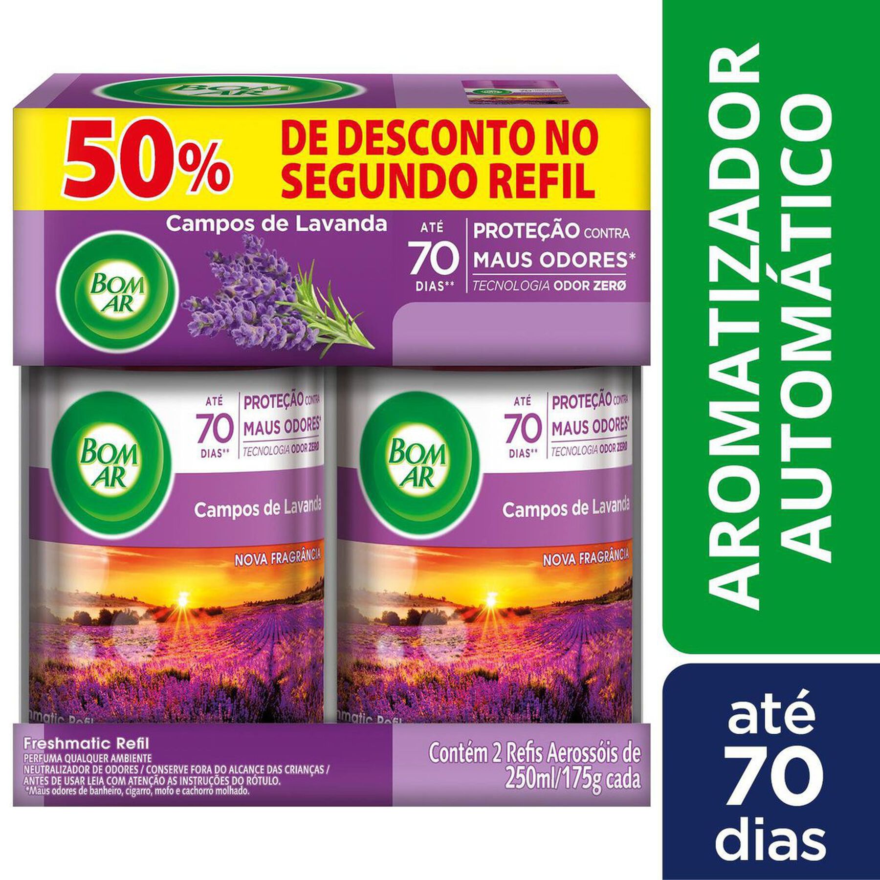 Odorizador de Ambiente Freshmatic Lavanda Bom Ar Air Wick Frasco C/2 Unidades 250ml Cada