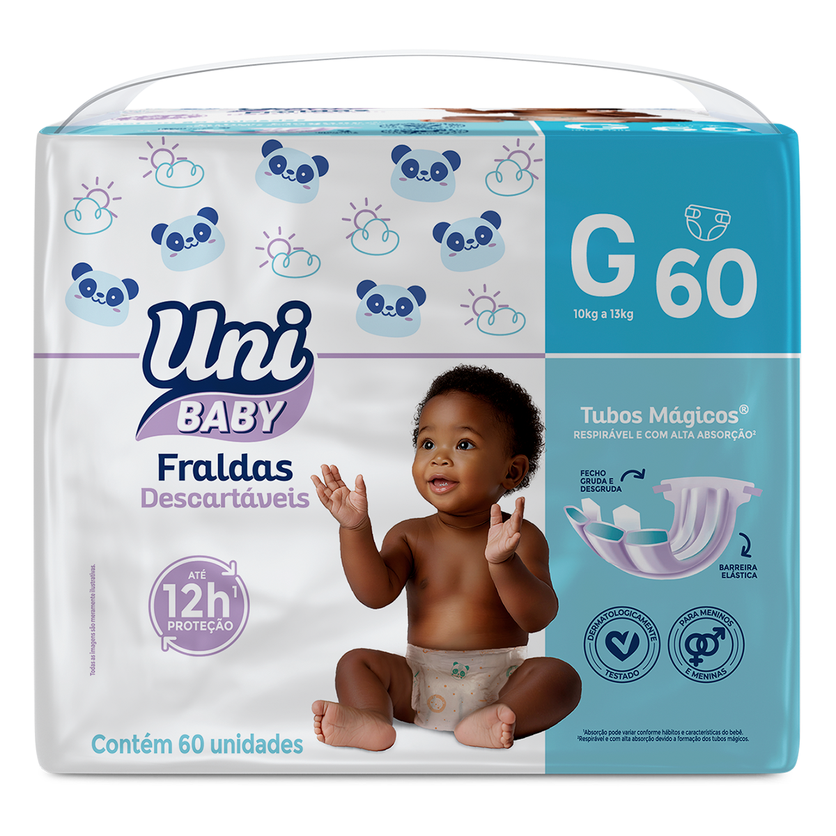 Fralda Descart&aacute;vel Uni Baby Tam. G Pacote C/60 Unidades
