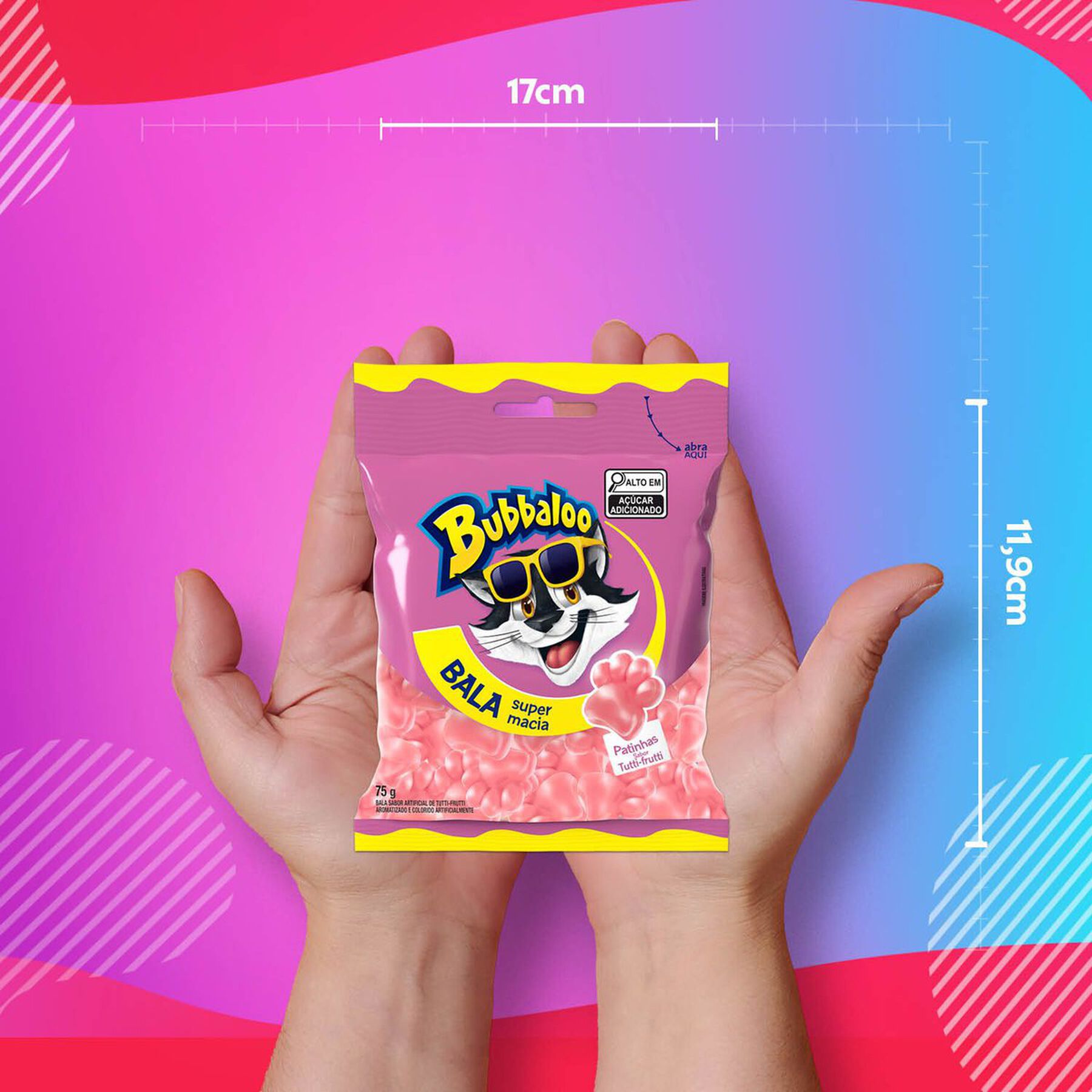 Bala Tutti Frutti Patinhas Bubbaloo Pacote 75g