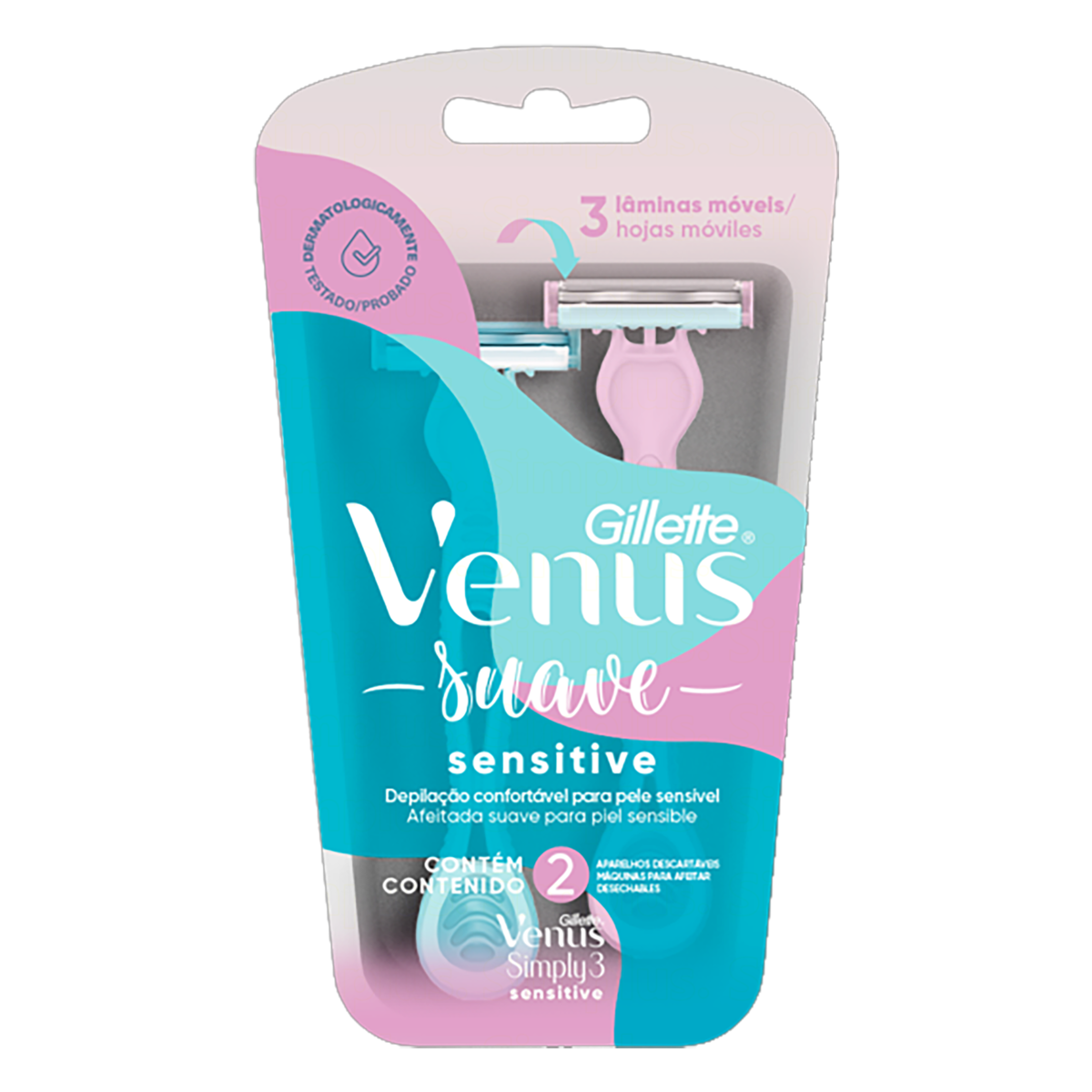 Aparelho Descart&aacute;vel para Depilar Venus Simply3 Sensitive Gillette C/2 Unidades