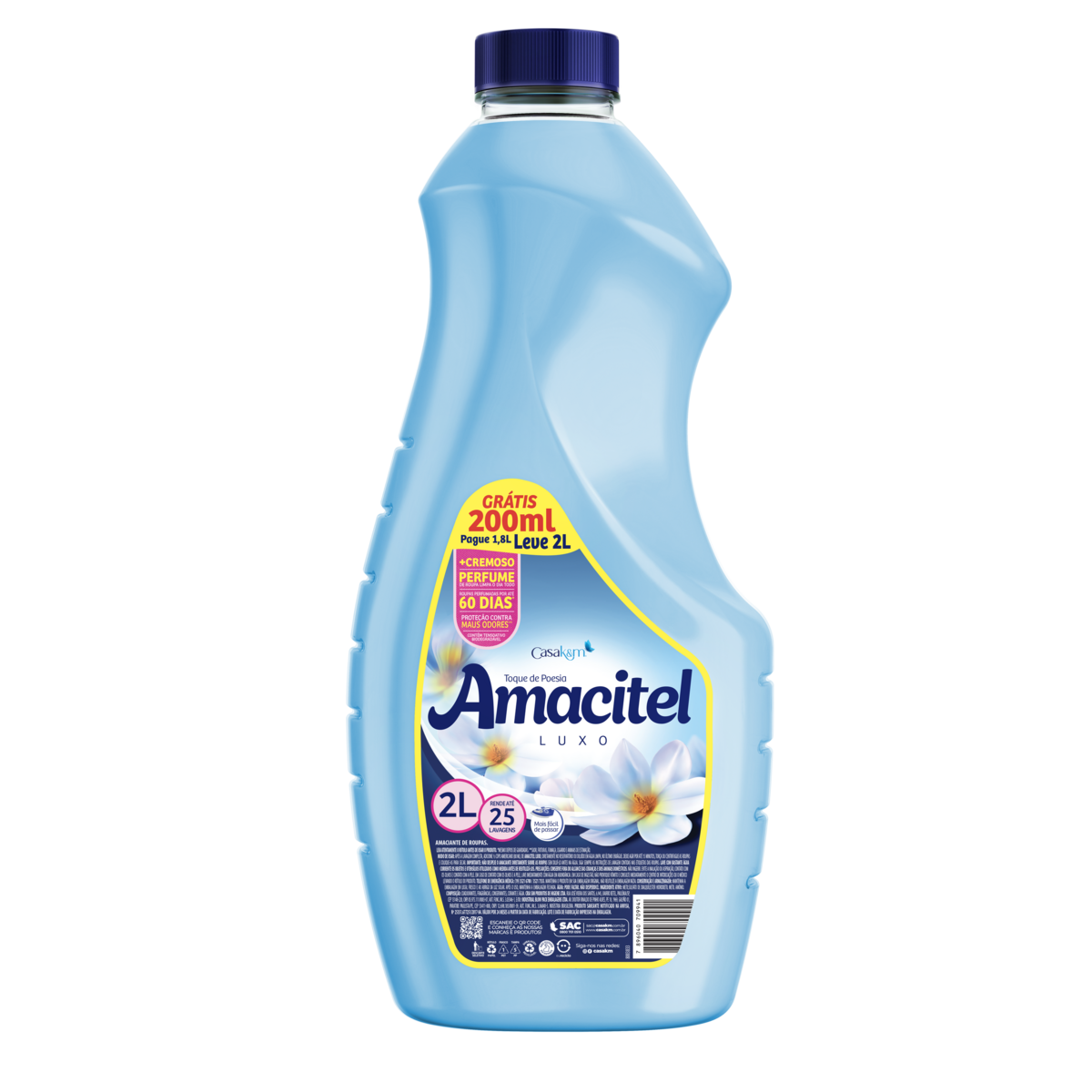 Amaciante de Roupa Toque de Poesia Amacitel Luxo Frasco Leve 2l Pague 1,8l