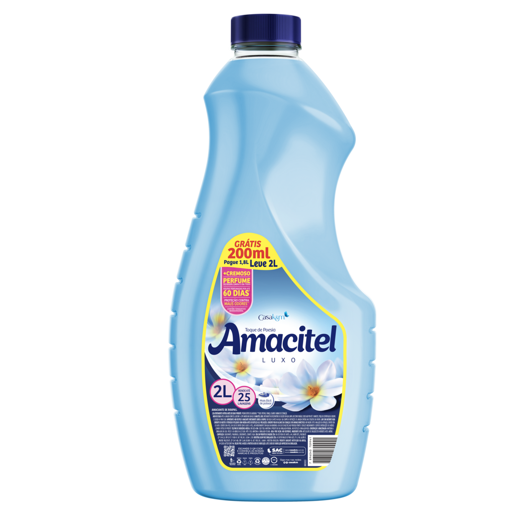 Amaciante de Roupa Toque de Poesia Amacitel Luxo Frasco Leve 2l Pague 1,8l