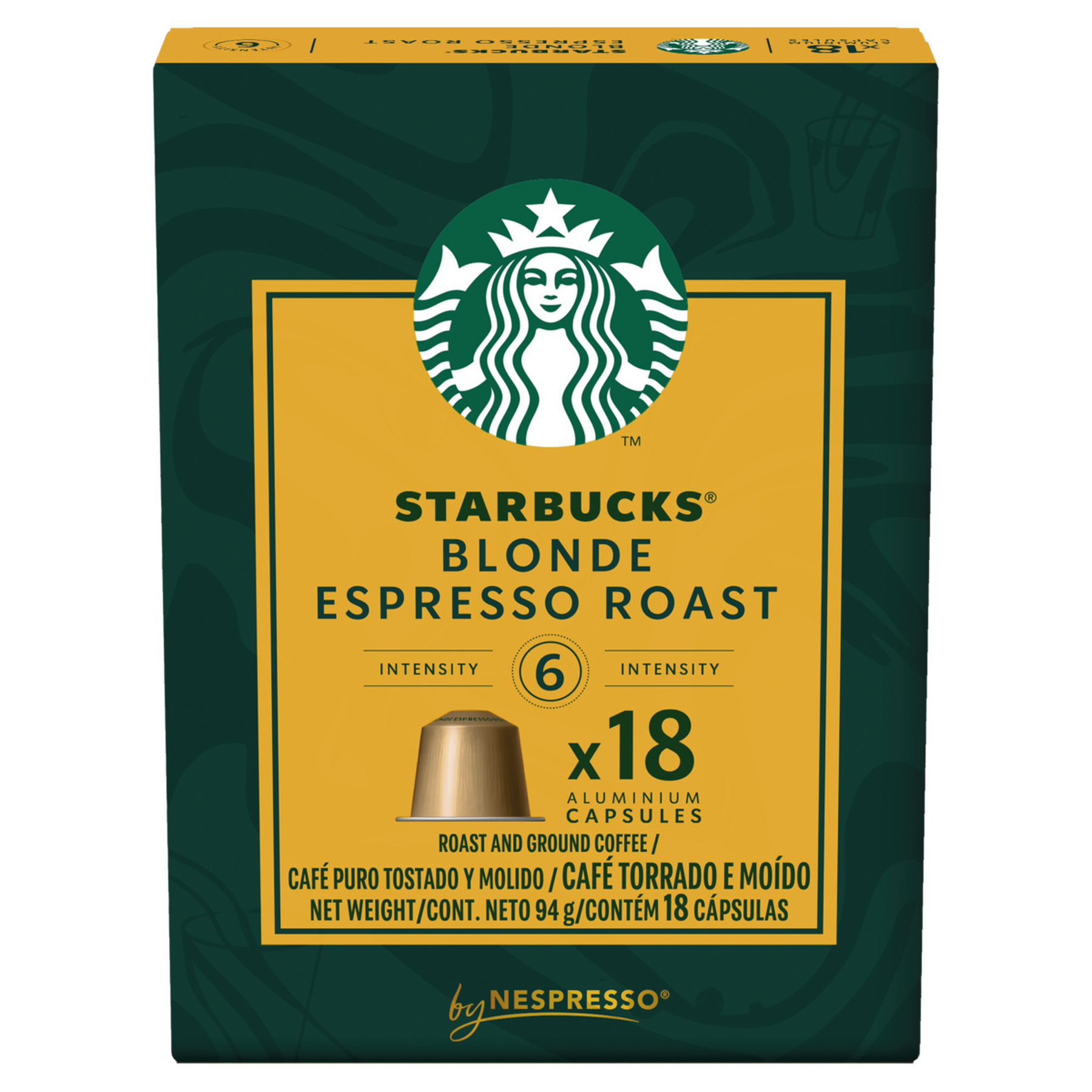 Caf&eacute; em C&aacute;psula Torrado e Mo&iacute;do Blonde Espresso Roast Starbucks Caixa 94g C/18 Unidades