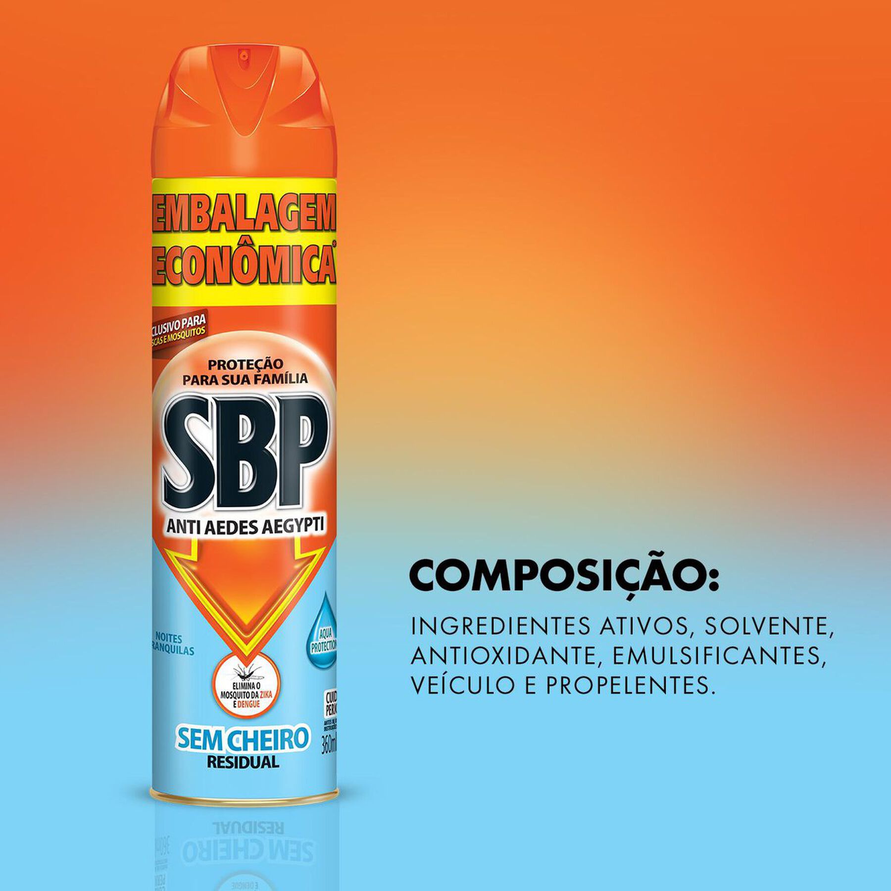 Inseticida Aerossol Anti Aedes Aegypti sem Cheiro Noites Tranquilas SBP Frasco 360ml - Embalagem Econ&ocirc;mica