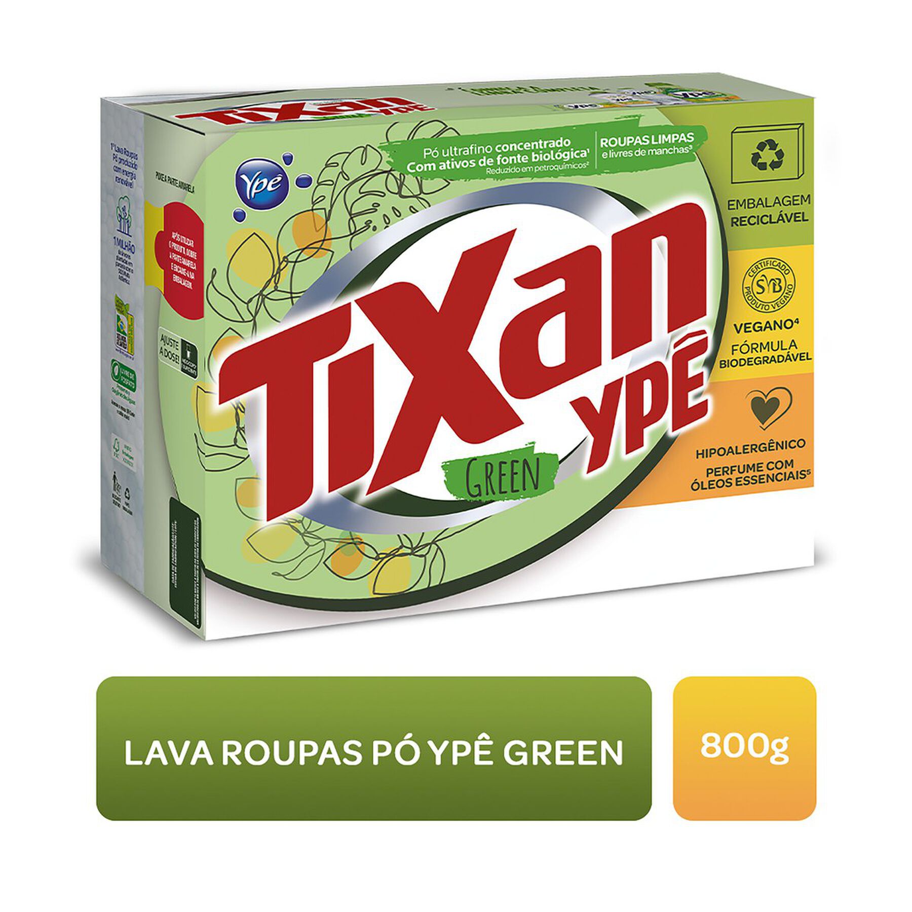 Sab&atilde;o em P&oacute; Lava Roupas Concentrado Green Tixan Yp&ecirc; Caixa 800g&nbsp;