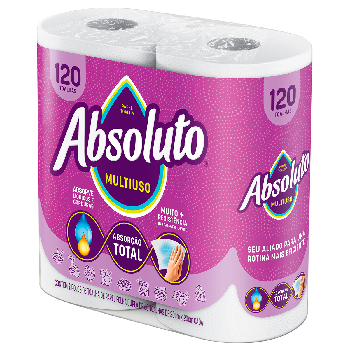 Toalha de Papel Folha Dupla Absoluto C/120 Unidades