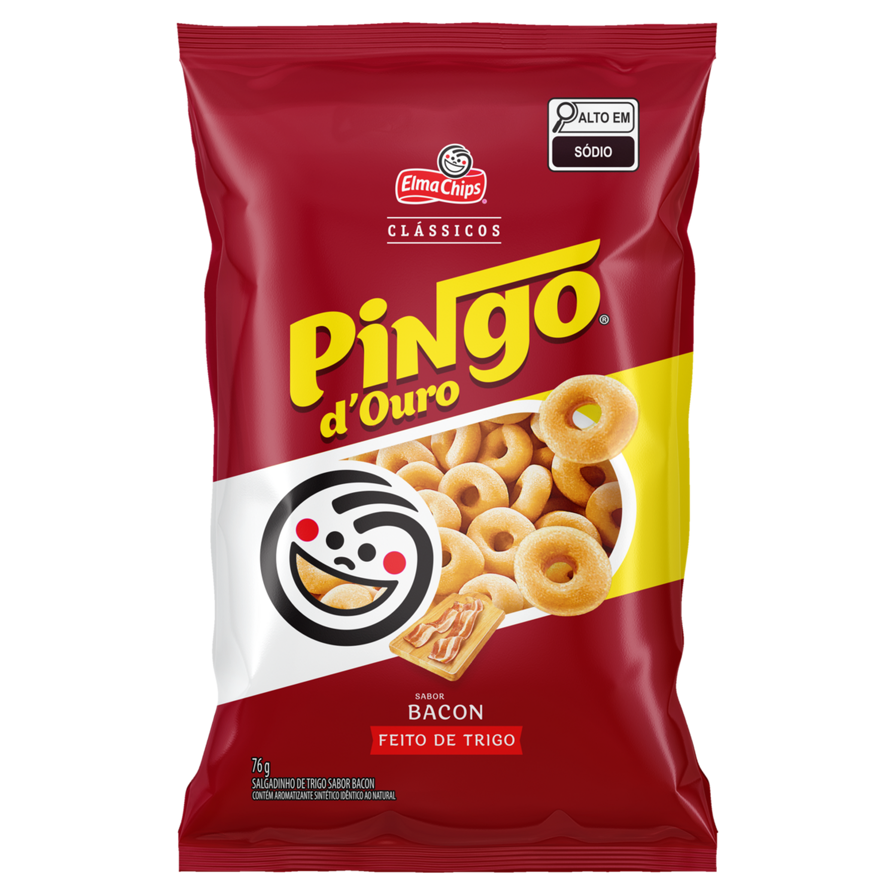 Salgadinho de Trigo Bacon Pingo d'Ouro Cl&aacute;ssicos Elma Chips Pacote 76g